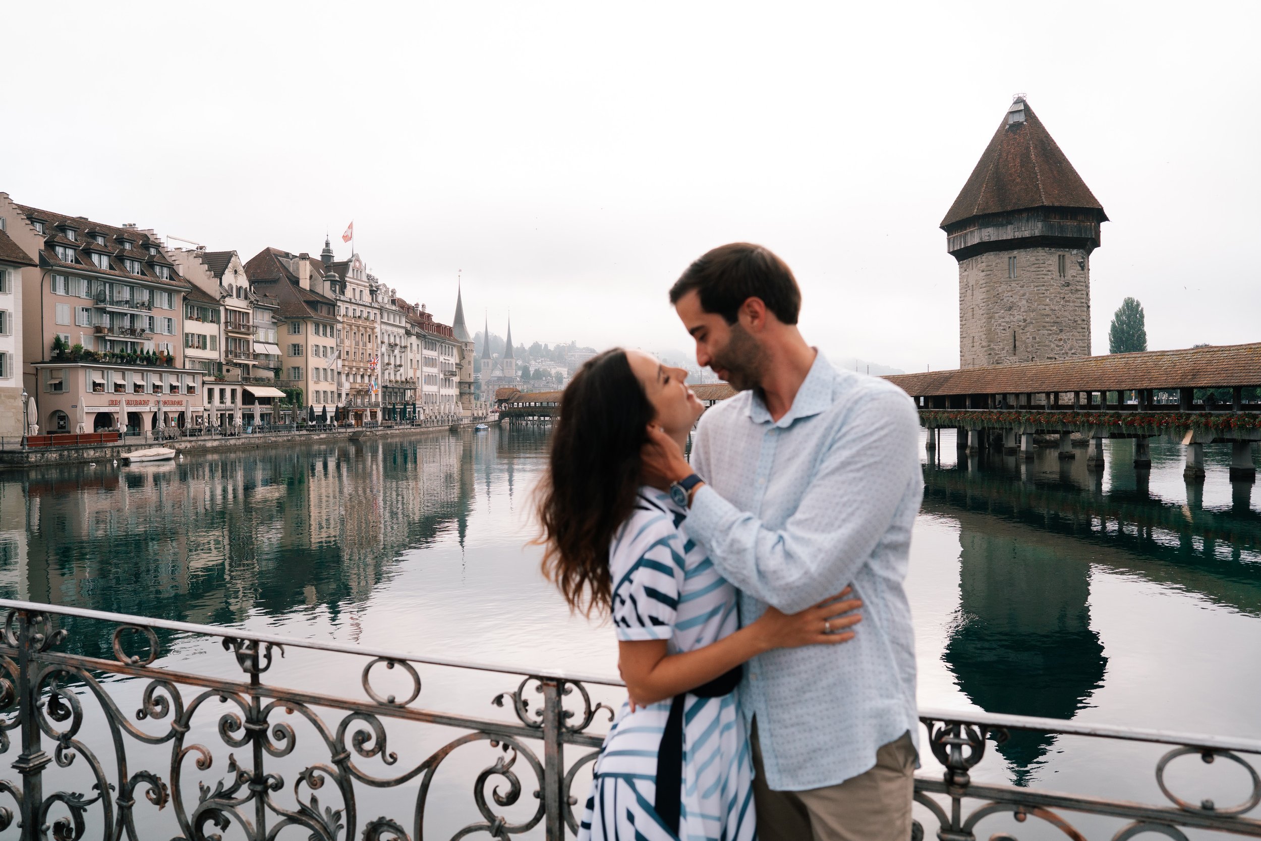 Lucerne Riverside Bridge Couple Photos | Switzerland Romance