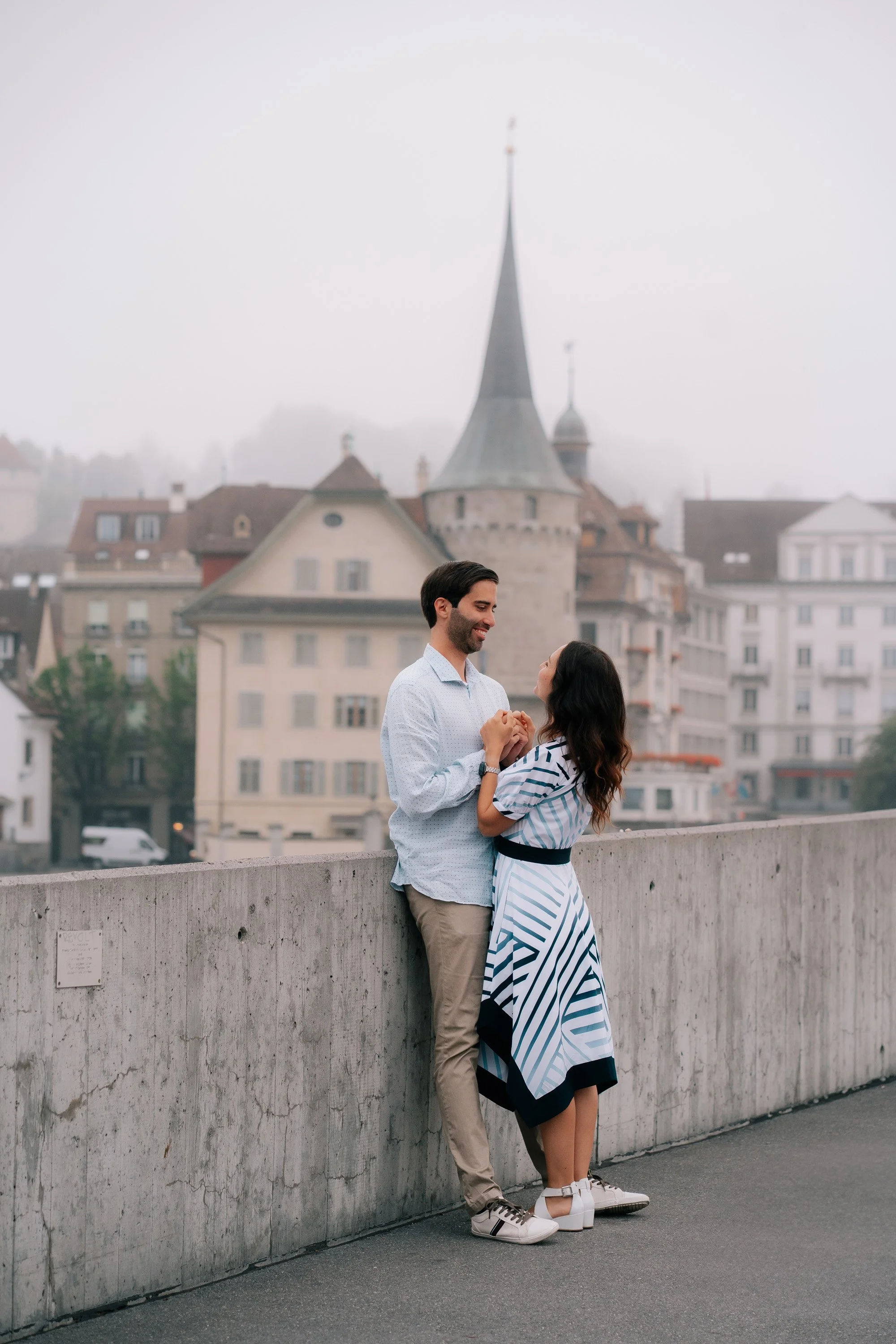Foggy Lucerne Viewpoint Couple Photography | Switzerland Vacation Session