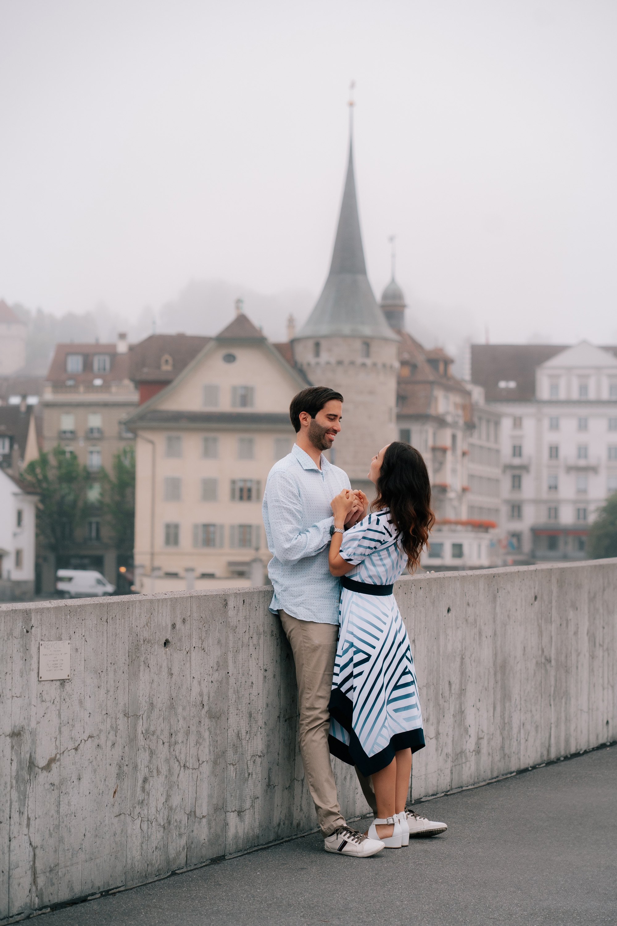 Foggy Lucerne Viewpoint Couple Photography | Switzerland Vacation Session