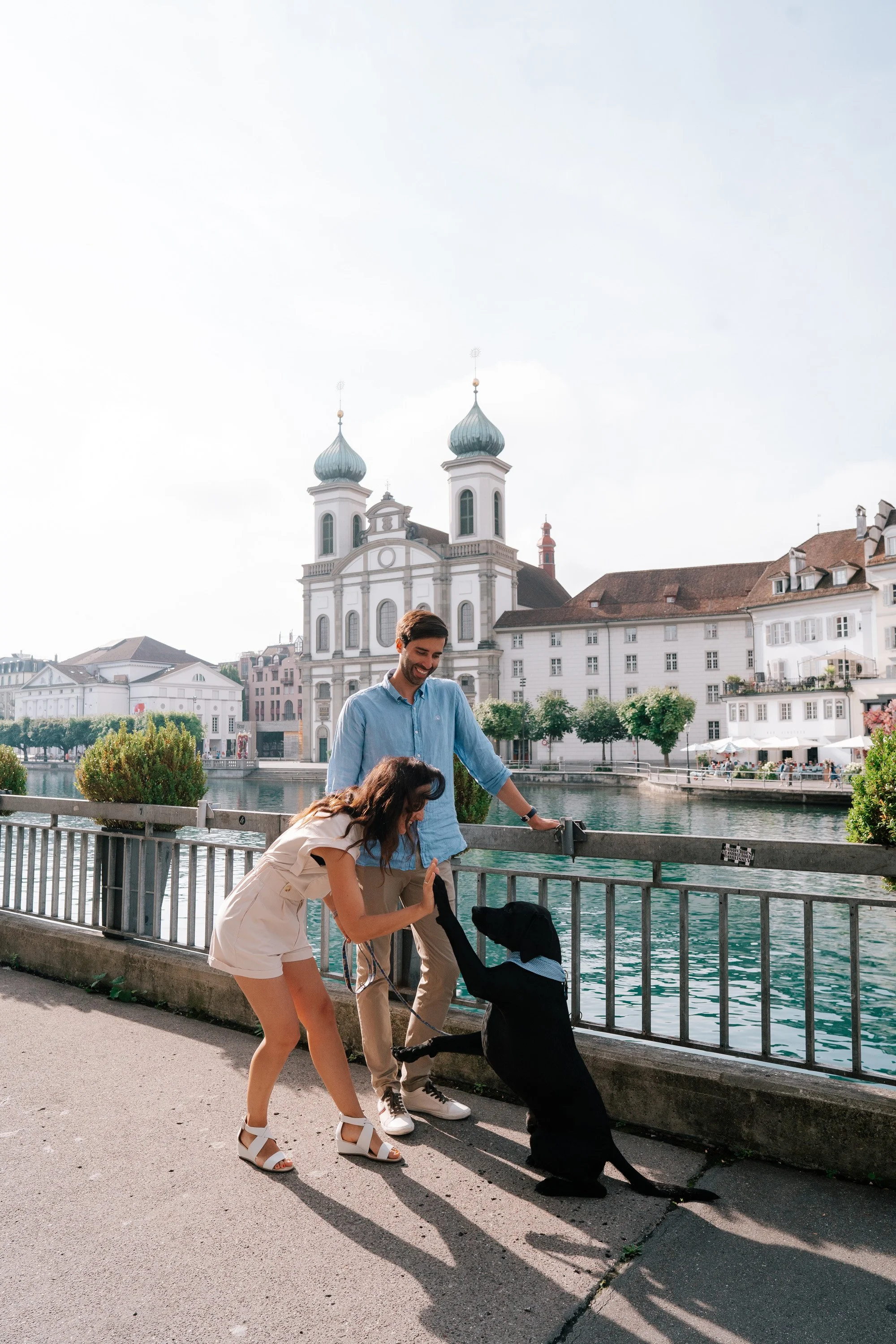 Riverside Couple Photos with Dog | Luzern Switzerland Photographer