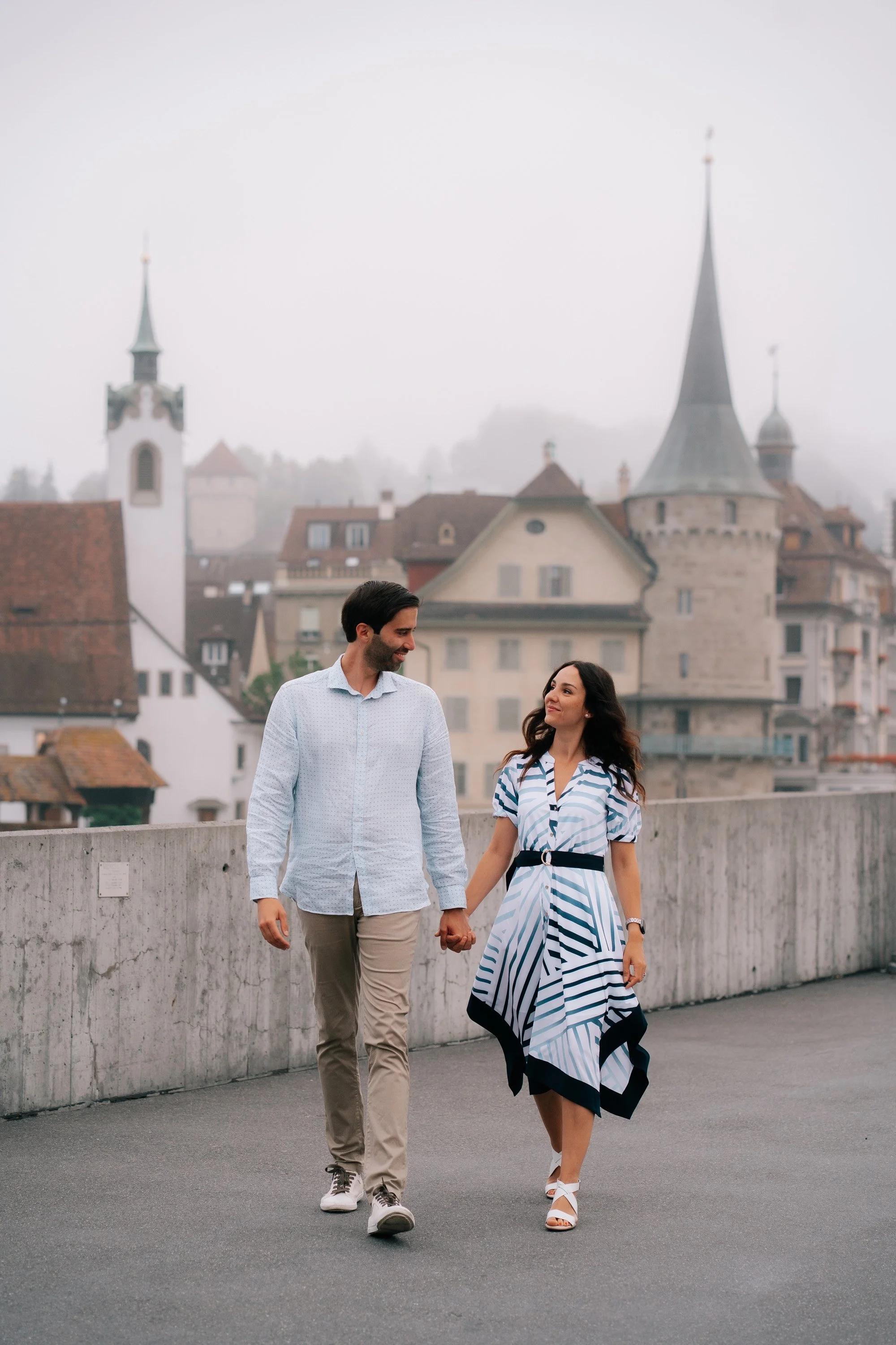 Romantic Foggy Viewpoint in Lucerne | Couple Vacation Photography