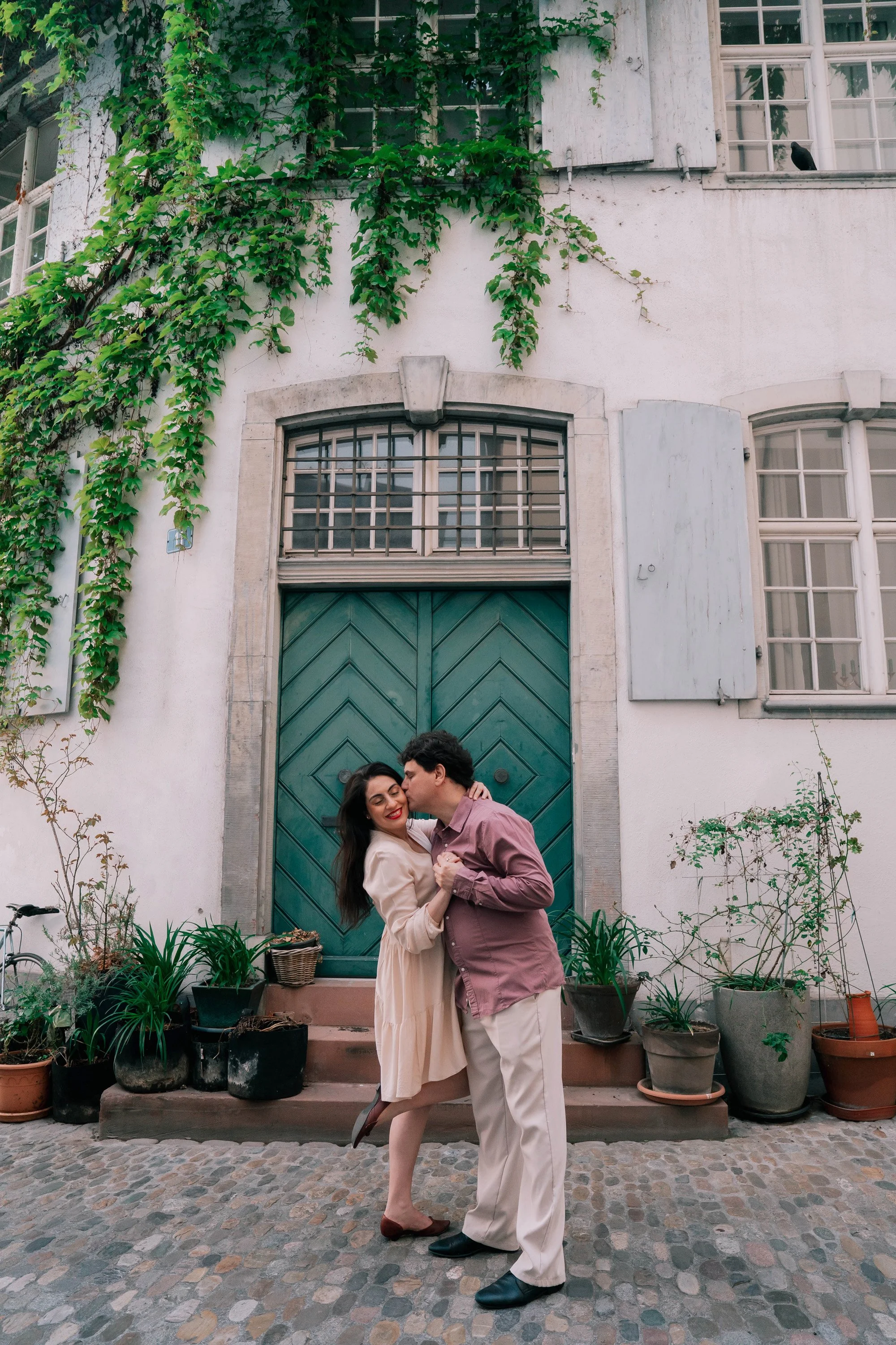 Kissing Couple in Old Town Basel, Switzerland
