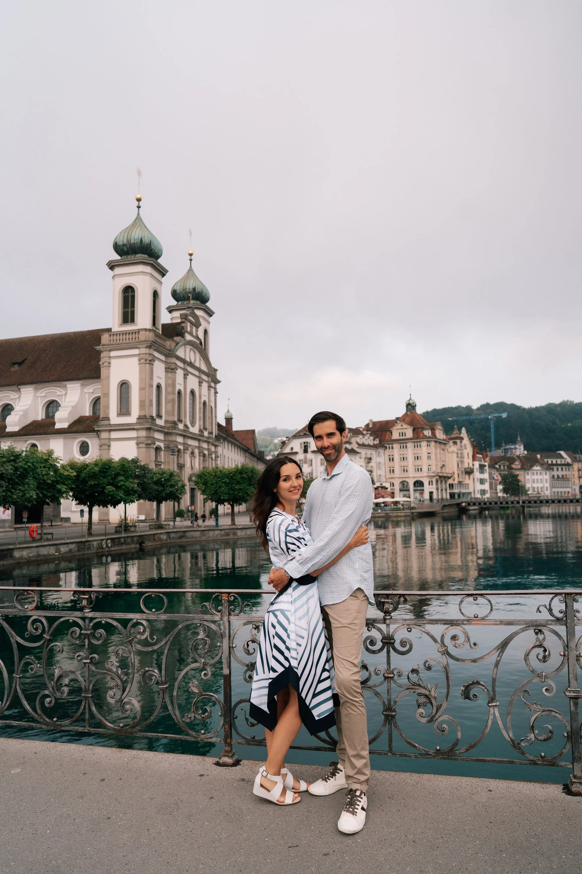 Lucerne Riverside Bridge Couple Photos | Switzerland Photoshoot