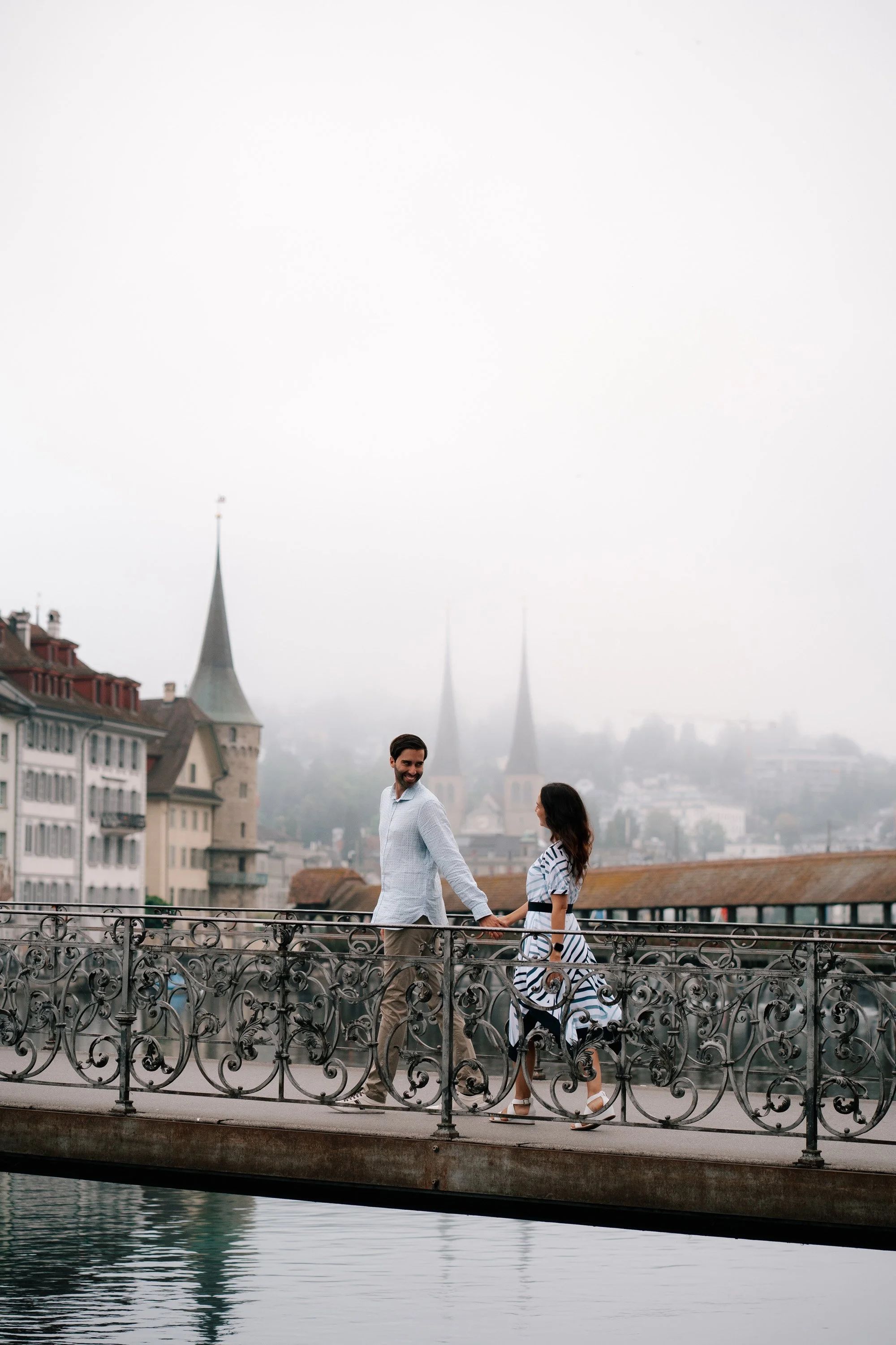 Kapellbrücke View Couple Portraits | Lucerne Switzerland Photography