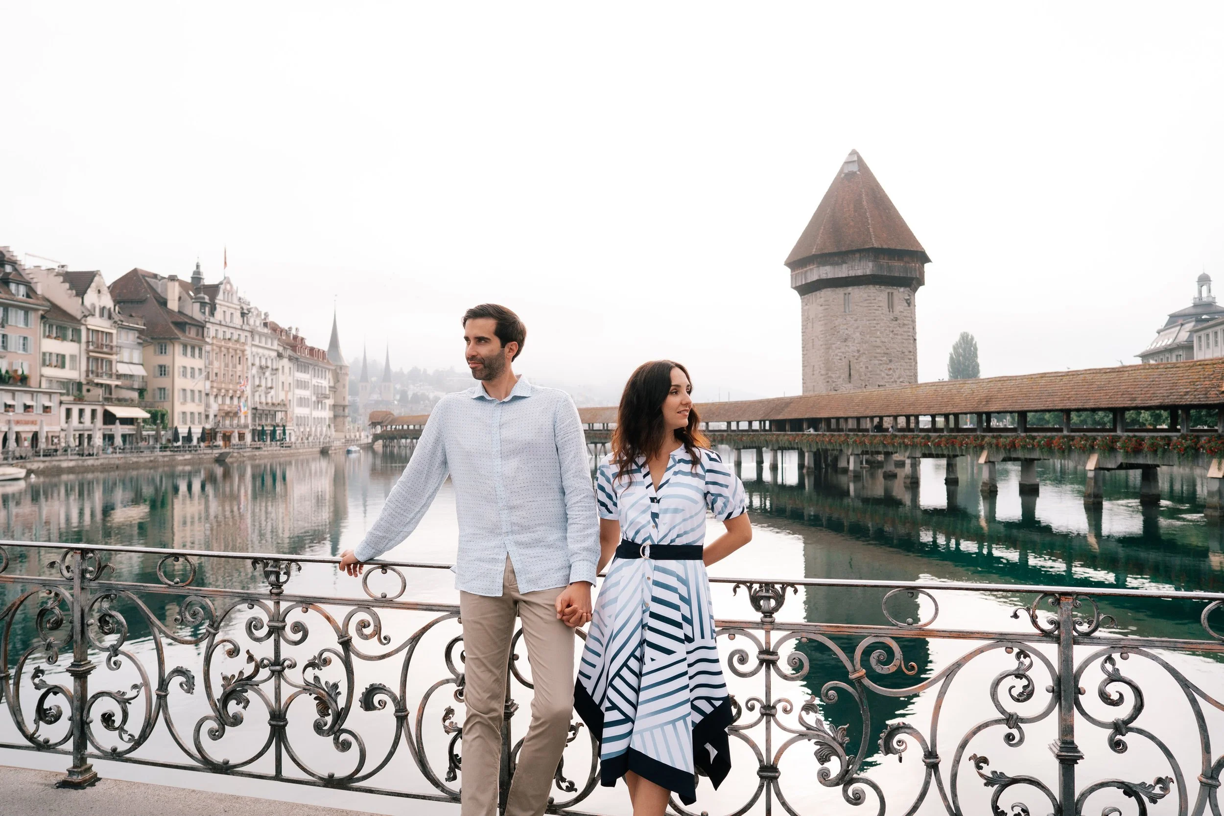 Swiss Vacation Couple Session | Lucerne’s Rathaussteg View