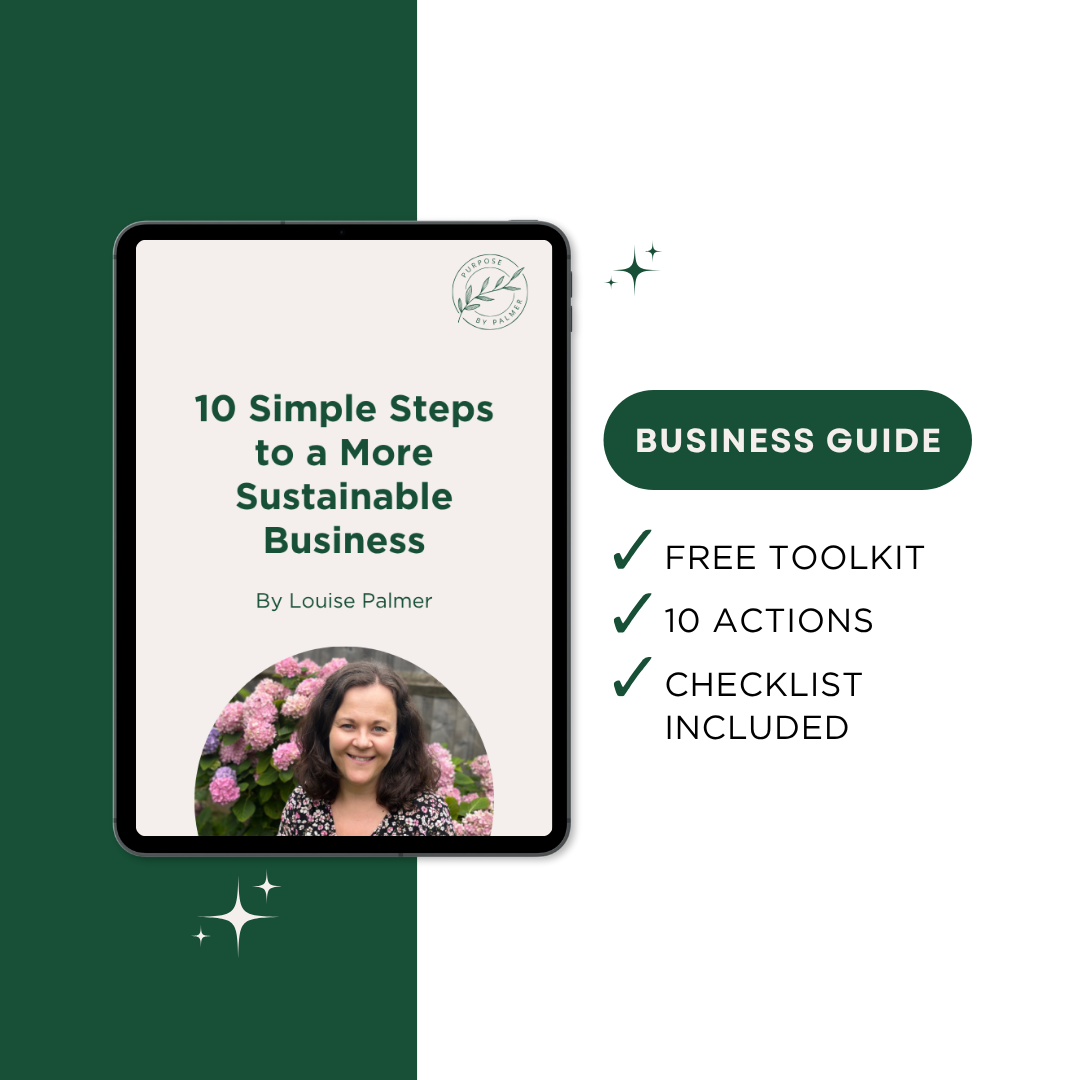 10 Simple Steps to a More Sustainable Business - Free Business Guide image with a green and white background