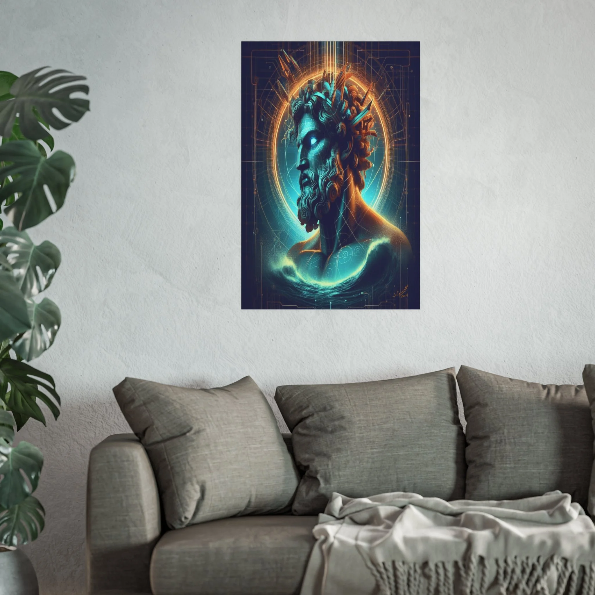 Celestial Dominion: Hades Amidst the Geometric Cosmos - 24x36 Poster Print