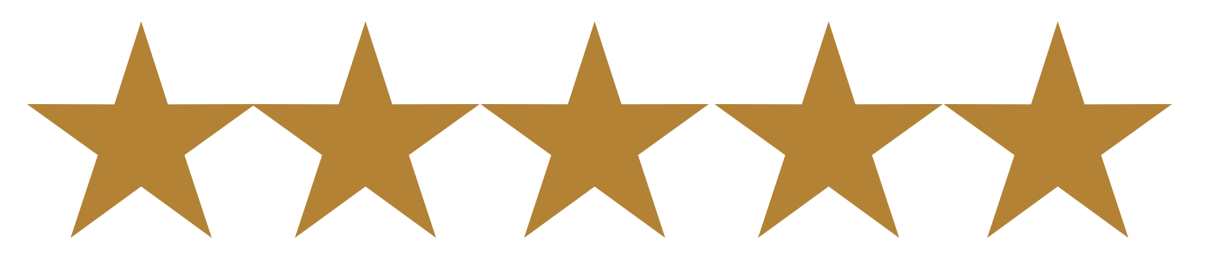Five gold stars on a black background, aligned horizontally.