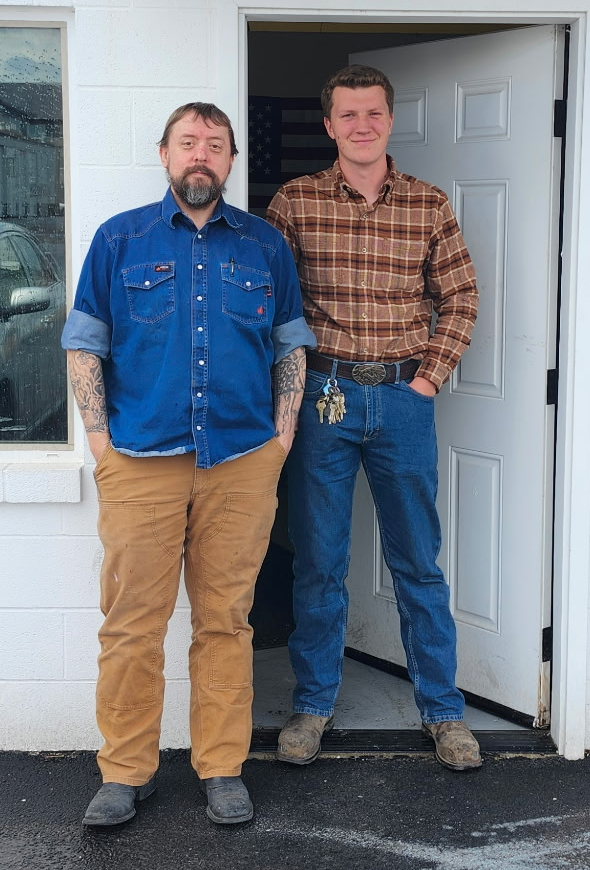 Wynn and Timothy Ricks outside the Ricks Machining shop in Logan, Utah.