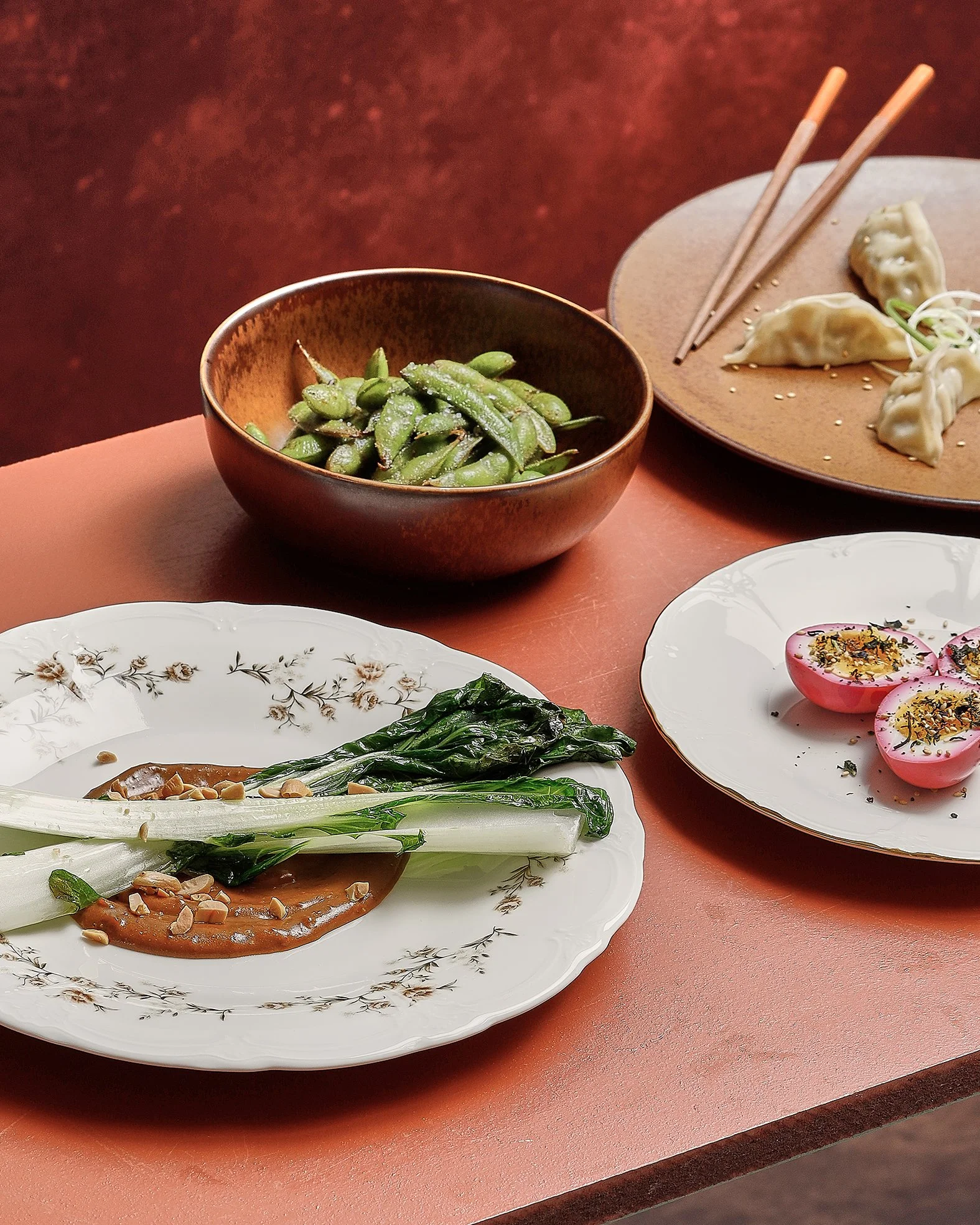 Sarah Ghijselinck, food and drink stylist, art direction, recipe development, tabletop styling, Gent, fine dining, restaurant photography, tableware photography, Assorted Asian dishes on a table