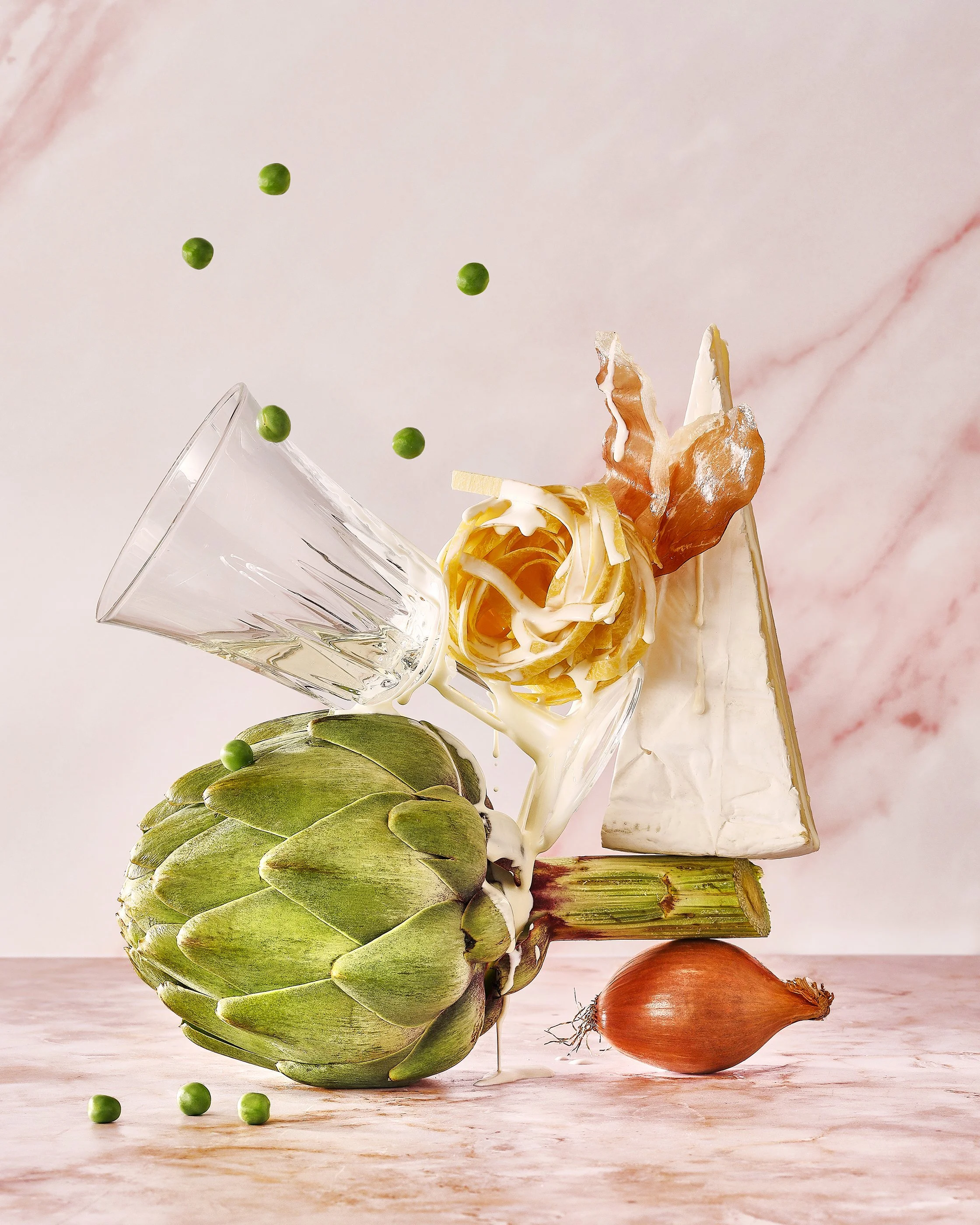 Sarah Ghijselinck, food and drink stylist, art direction, recipe development, Gent, Assorted vegetables arranged with an upside-down glass for cuvée canon, wine bar

