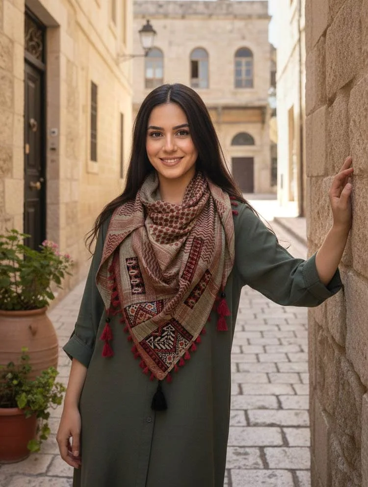 keffiyeh the traditional Jordanian\Palestinian scarf with Palestinian Embroidery and tassels