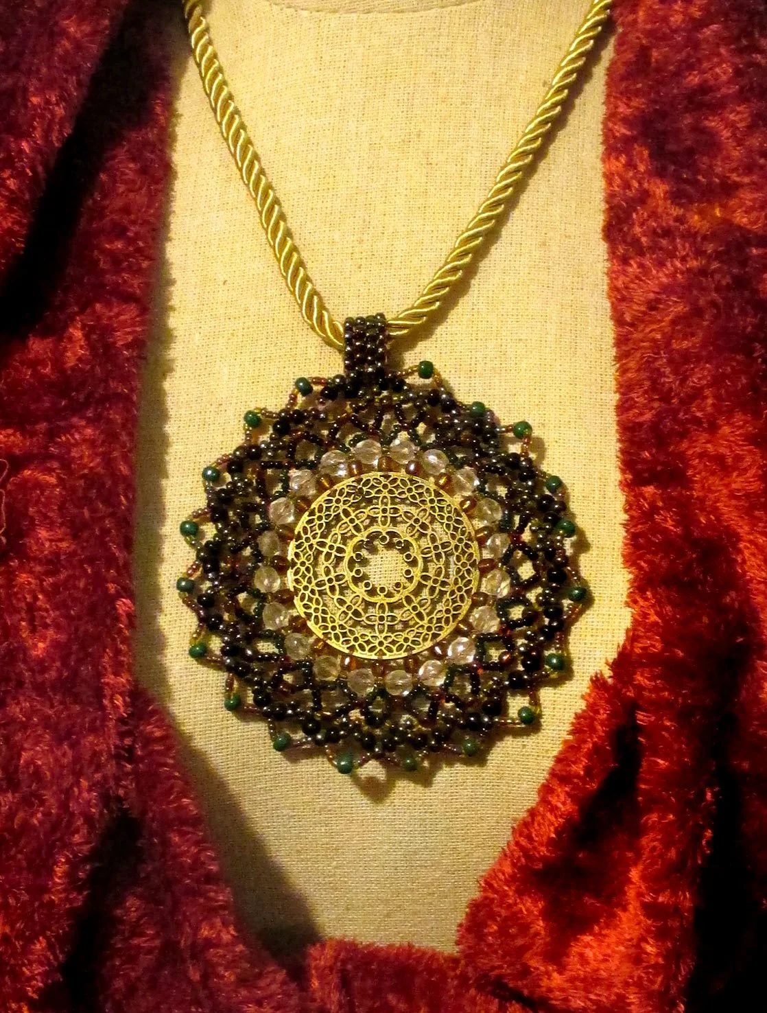 Deep and detailed necklace with beads and crystals work with metal ornaments is what makes this piece unique and eye catching, made in Jordan, must see in Amman