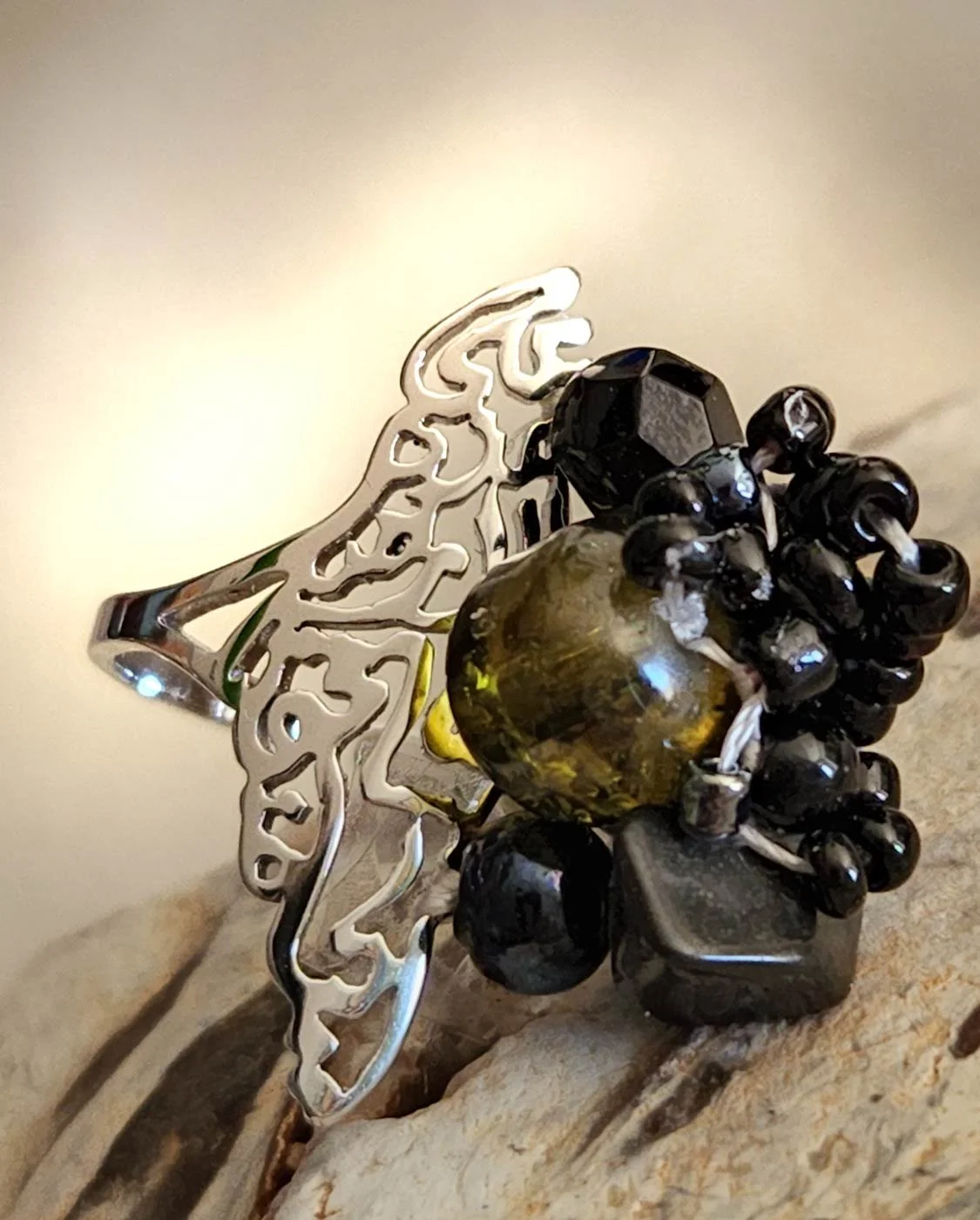 Palestine Map Beaded Ring