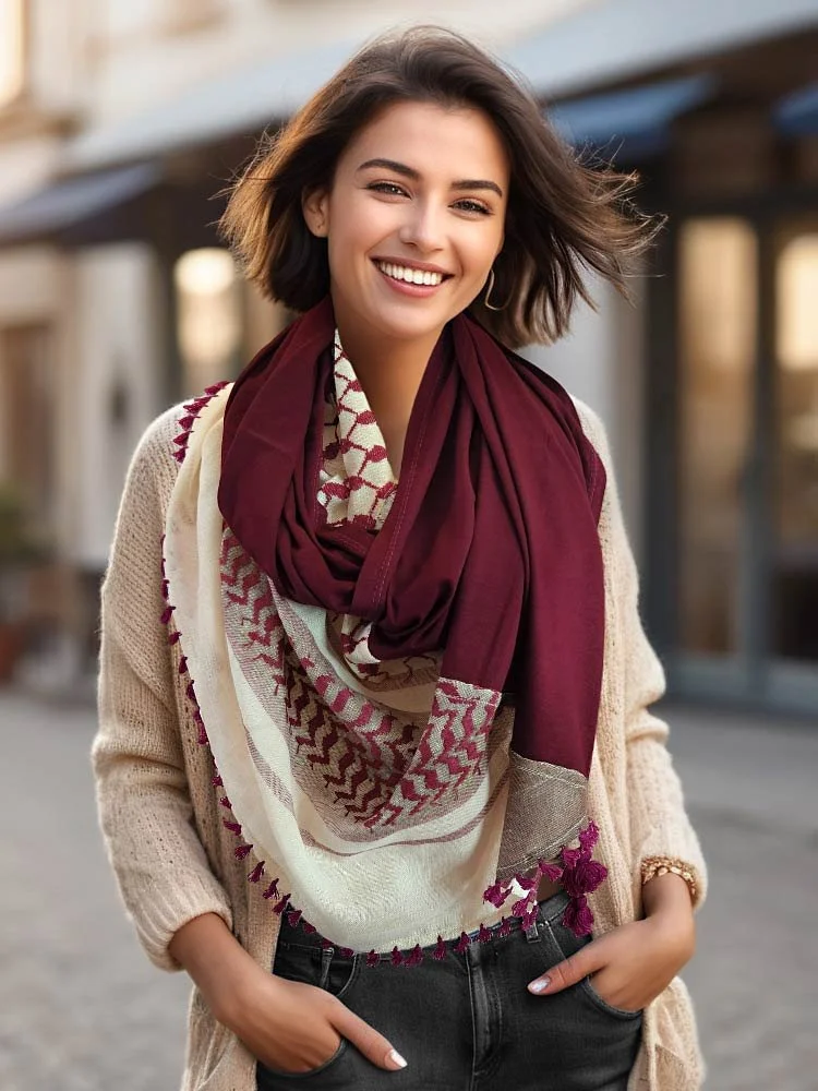 Combination of keffiyeh the traditional Jordanian\Palestinian scarf with a very soft fabric and tassels