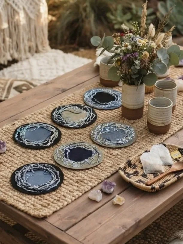 Colors of Jordan. One of a kind coasters set, Modern ethnic decor, Home styling accessories