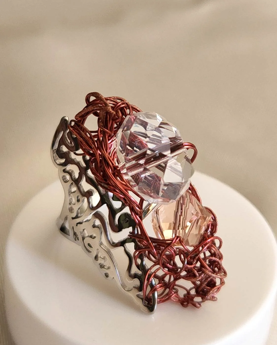 Palestine Map Wire-work Ring with Crystals, handmade in Jordan
