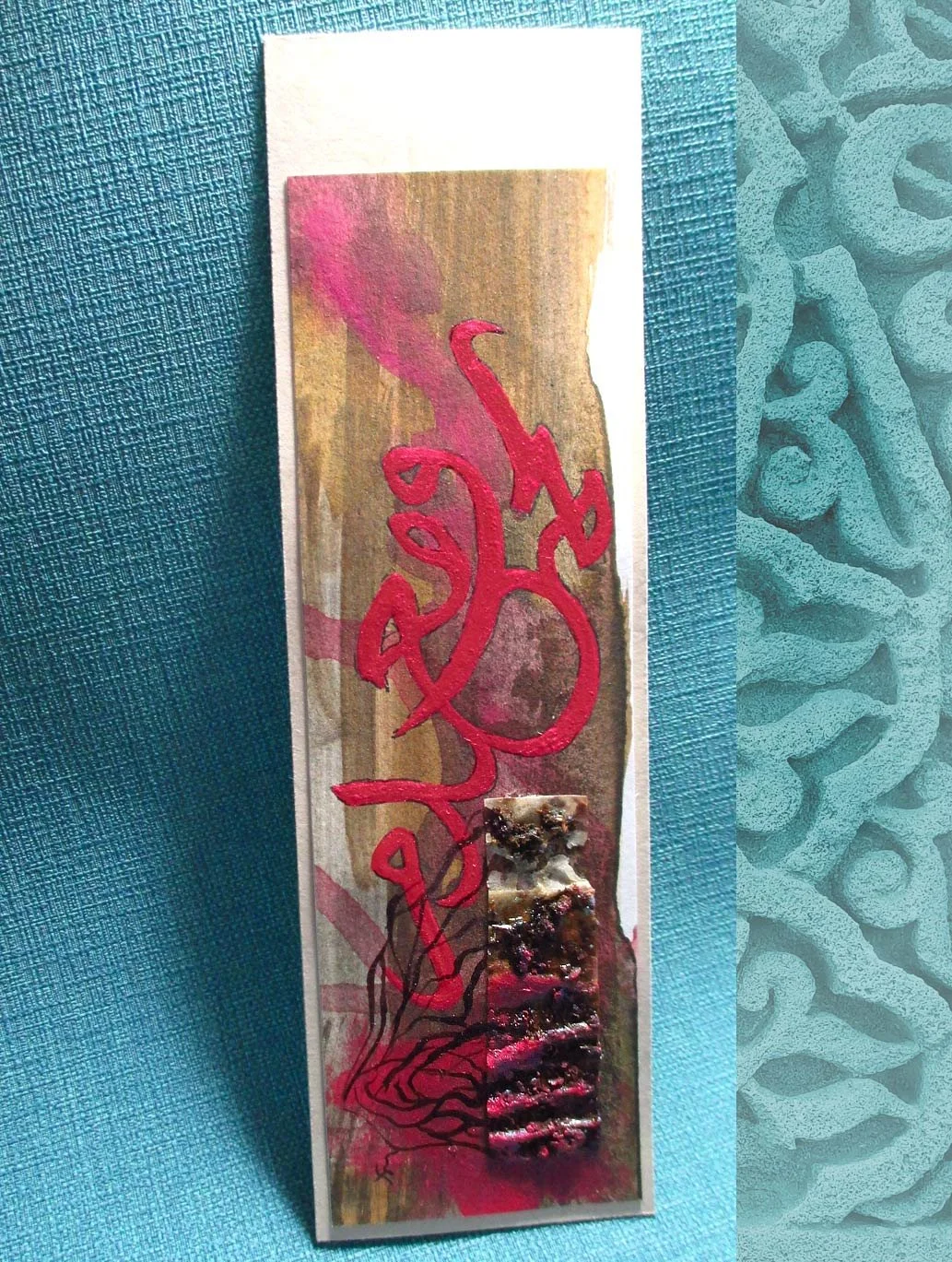 Bookmark, Arabic Calligraphy letters, painted with water colors on paper, for book lovers , on of a kind piece, made in Jordan must see in Amman
