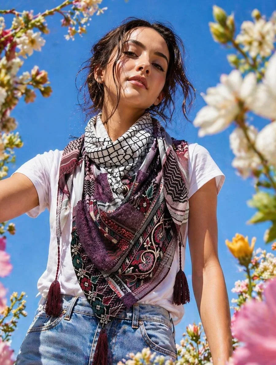 Keffiyeh Scarf with Tweed and strass ... Triangle scarf
