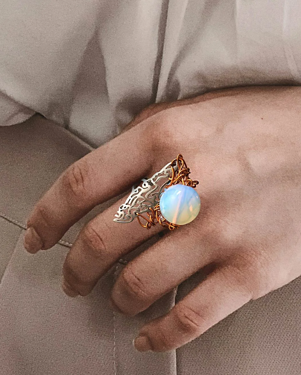 Palestine Map Wire-work Ring with Natural Stone