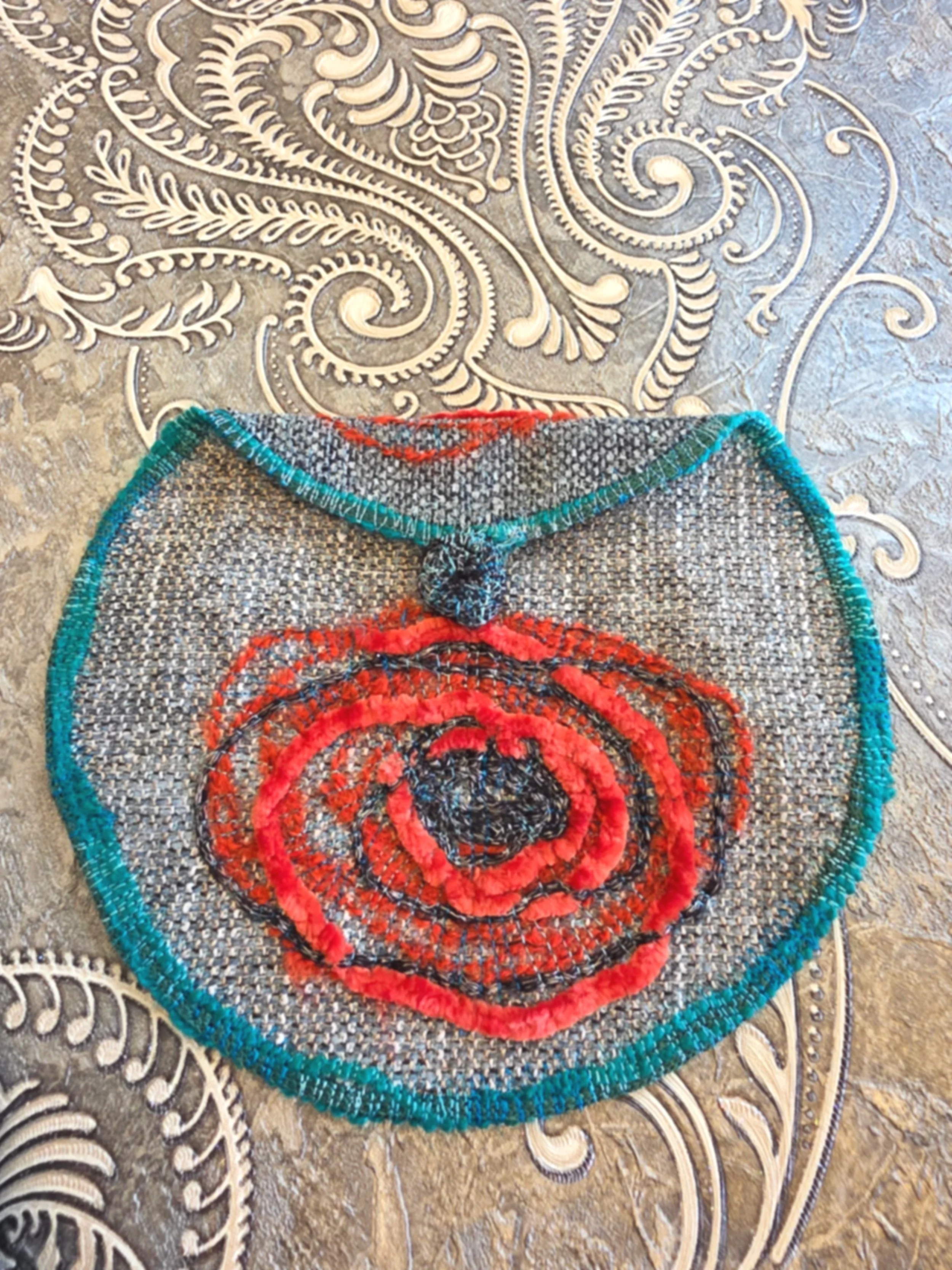 a touch of artisanal charm to your daily essentials with our handcrafted round pouch., unique blend of eco friendly high-quality fabrics and textured threads