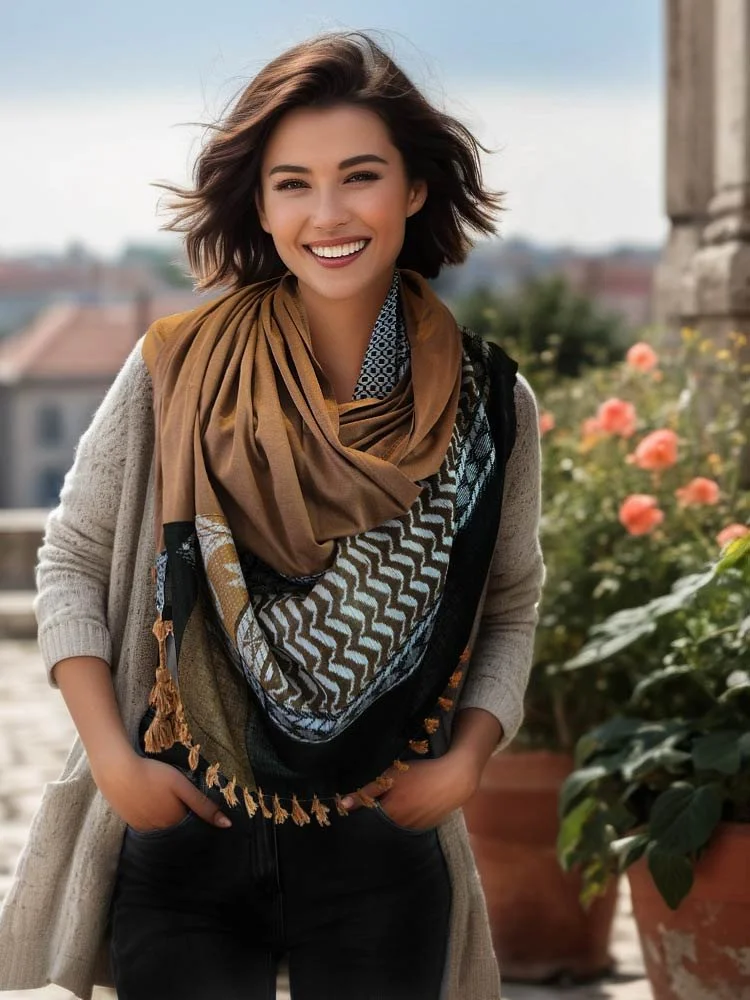 Combination of keffiyeh the traditional Jordanian\Palestinian scarf with a very soft fabric and tassels