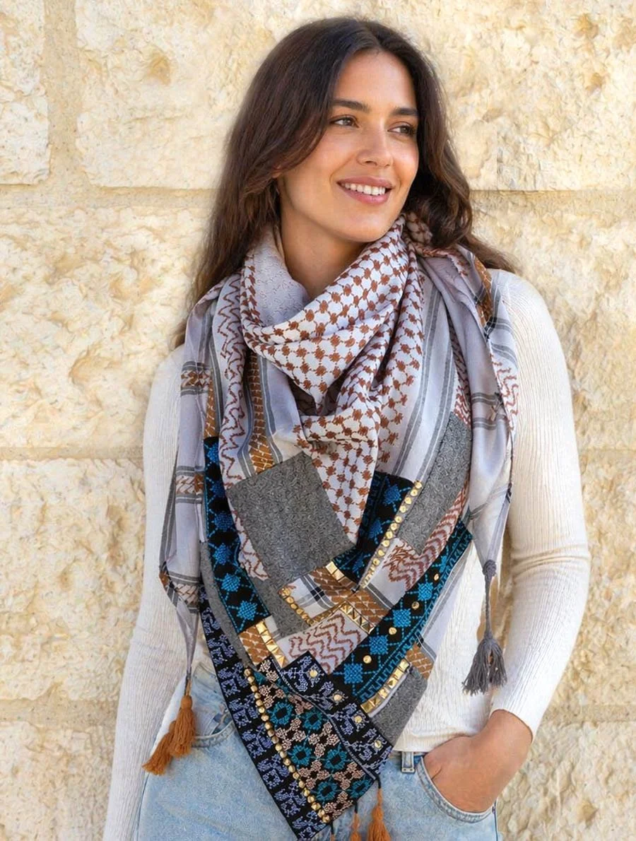 Keffiyeh Scarf with Tweed and strass ... Triangle scarf