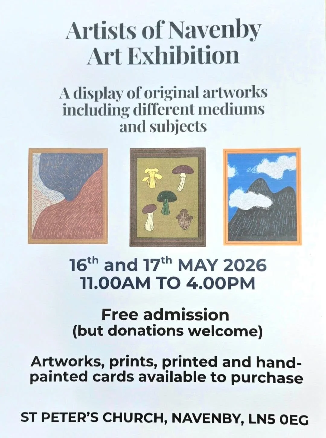 This is where I will be and why my postings have been on the quiet side.

We have curated over 200 artworks and will be busy hanging them on Friday in anticipation of Saturday and Sunday.

If you're local, nip down to see the wide range of subjects a