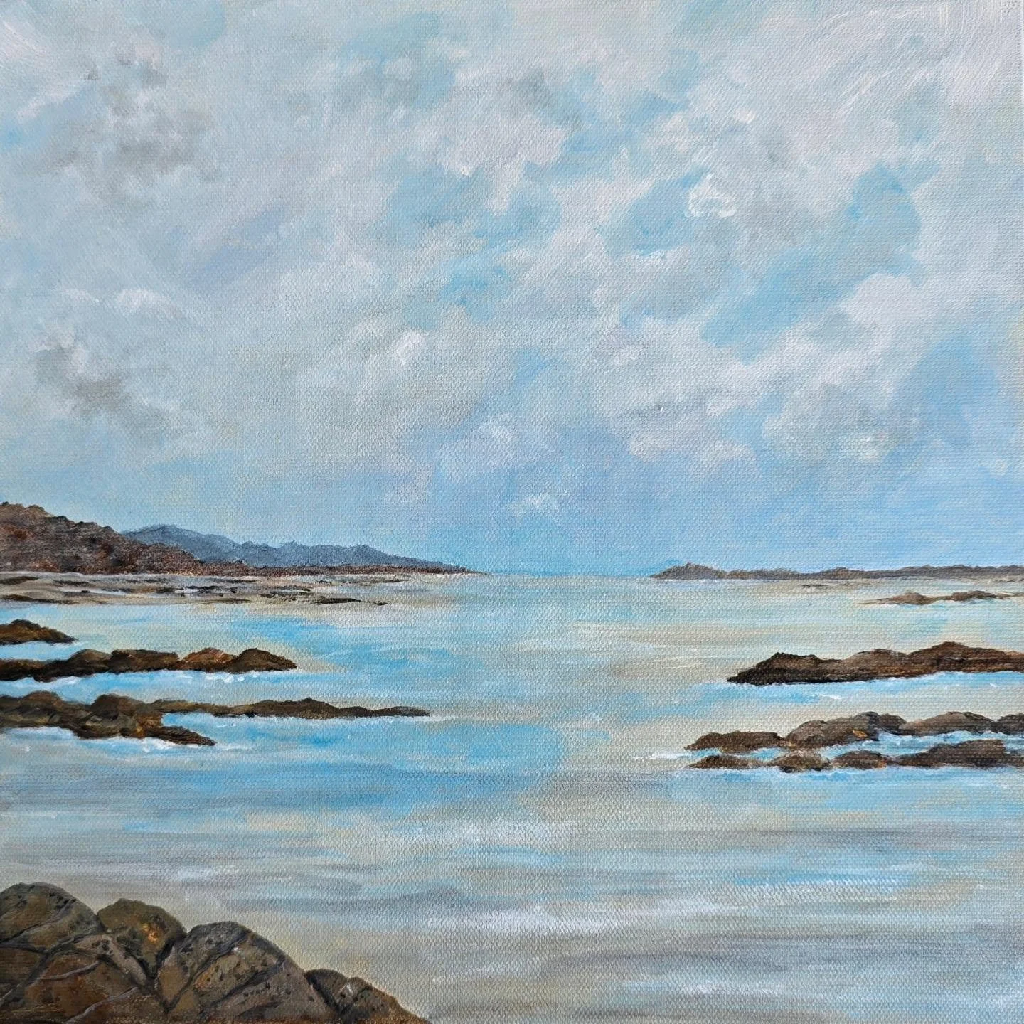'Headlands'
An original acrylic painting of a headland with rocky inlets amidst the stillness of the waters.

Website link in Bio.

#headlands #beach #stillness #seascapes #originalart