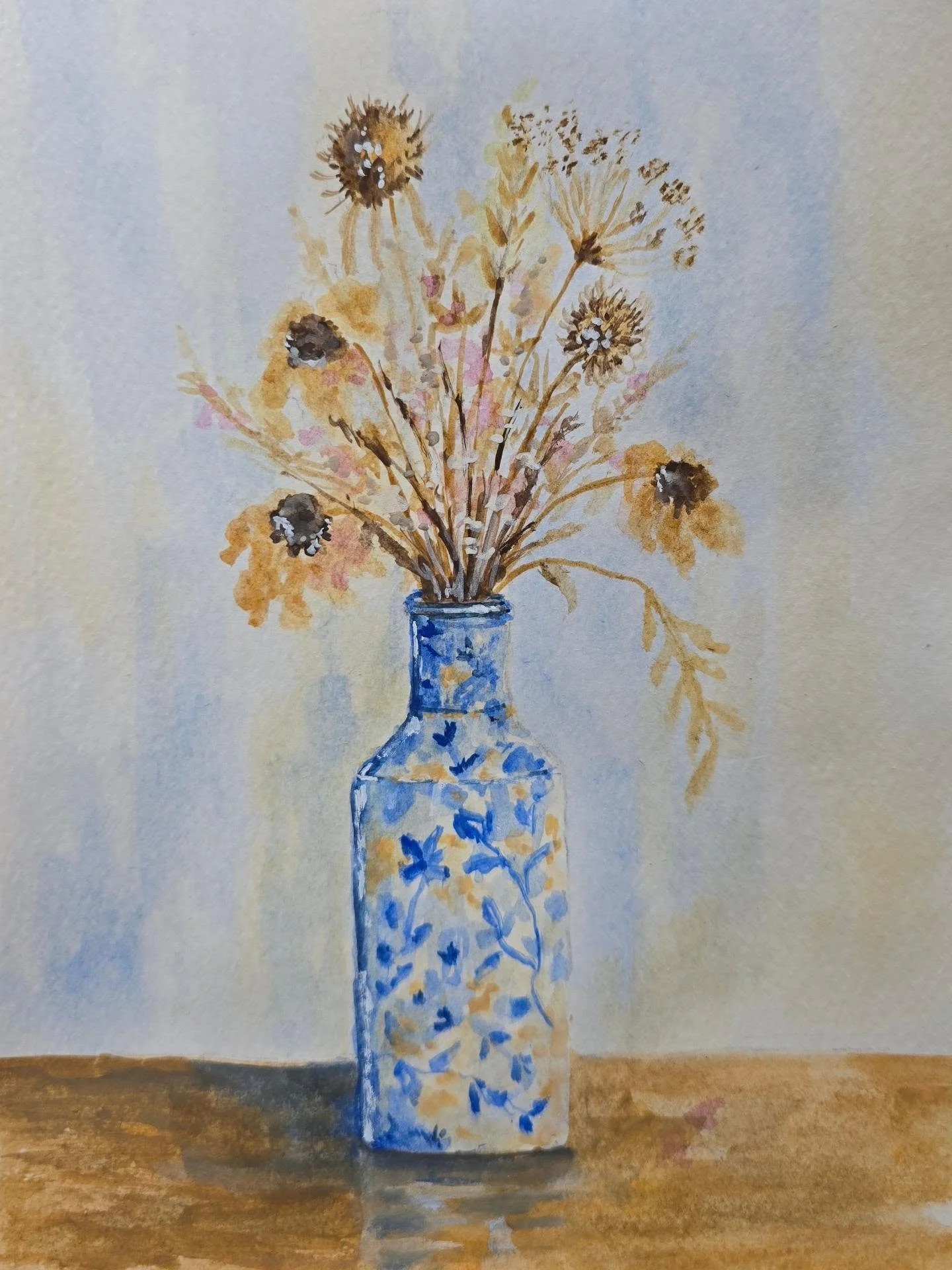 'Gathered in Blue'

An original watercolour depicting the dried, withered, spent flowers and foliage that will be tossed onto the compost heap, to one day making something else grow.

#originalart #lincolnshireartist #witheredflowers #driedfoliage #p