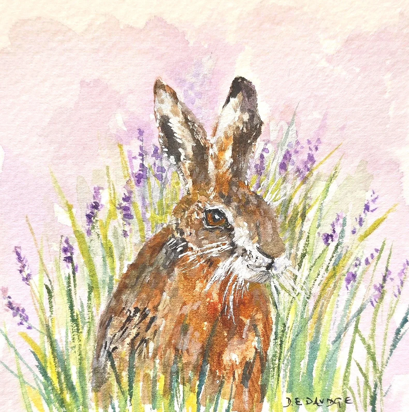 Lavender Hare Watercolour Art Painting
