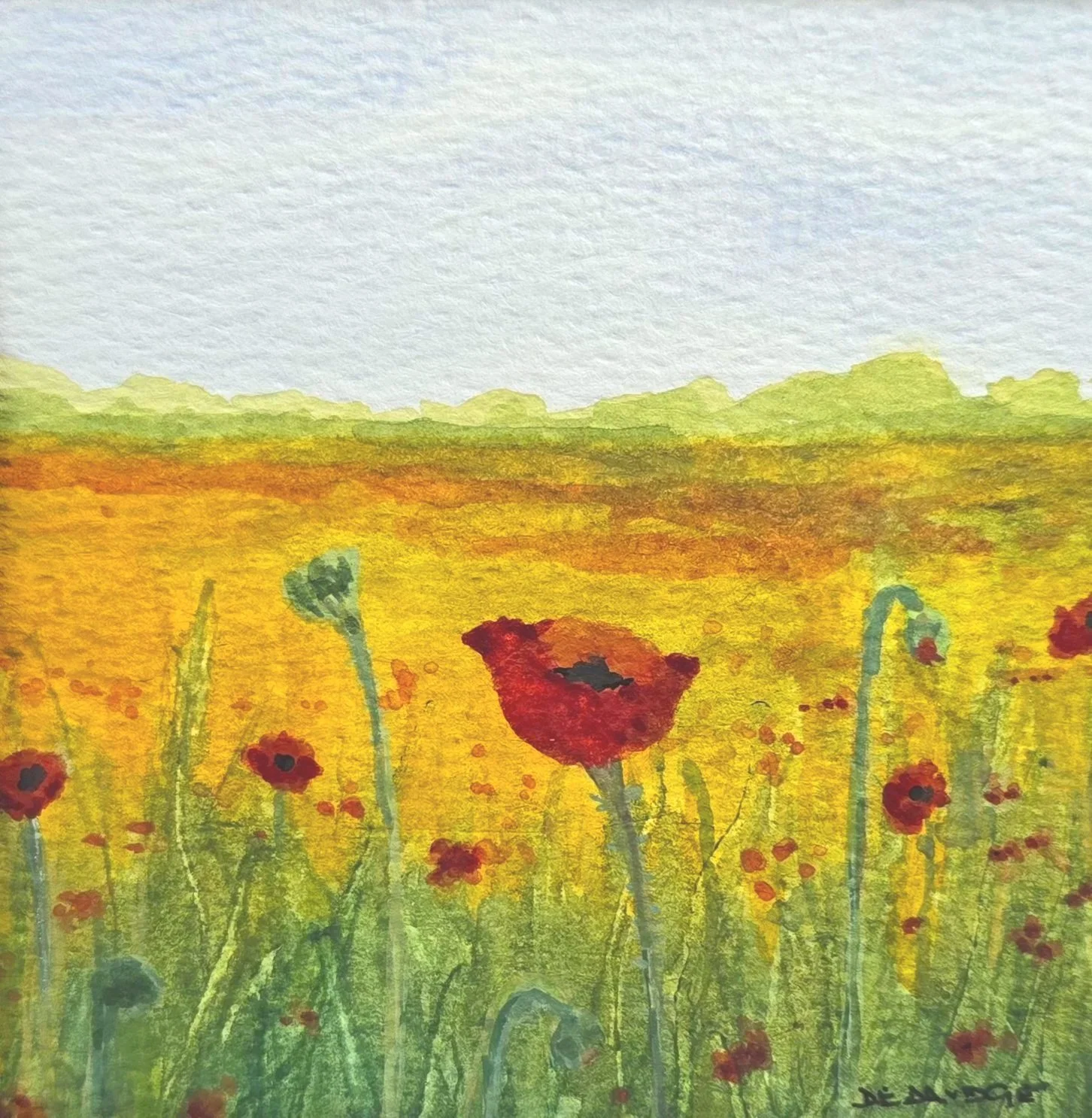 Poppy Field Serenity - Original Watercolor Art