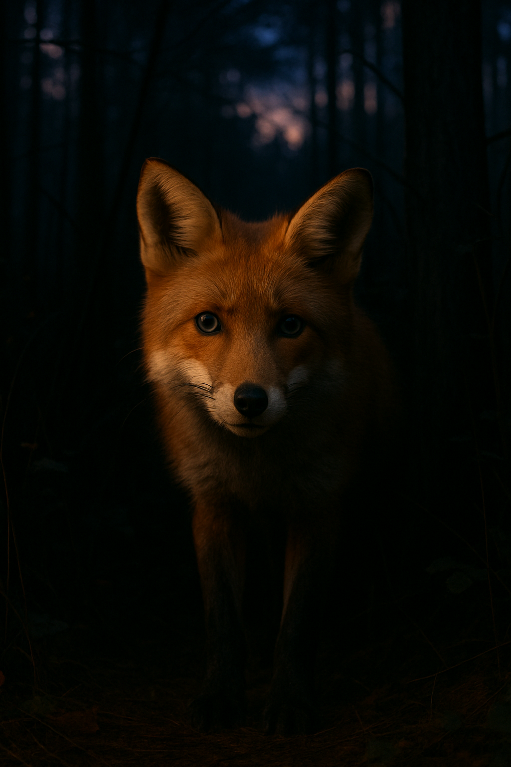 fox peaking his head out of the woods