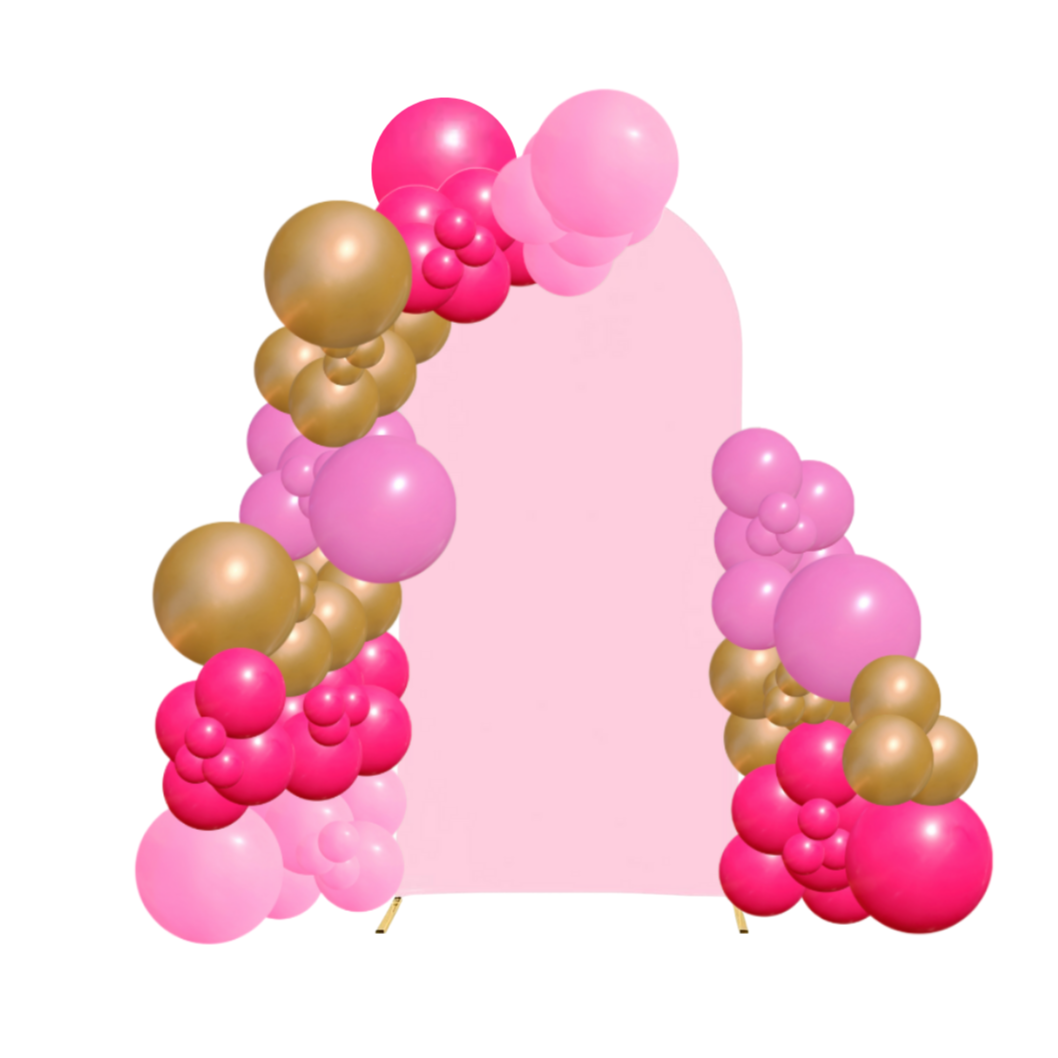 Balloon garlands with backdrop setups for stylish celebrations.