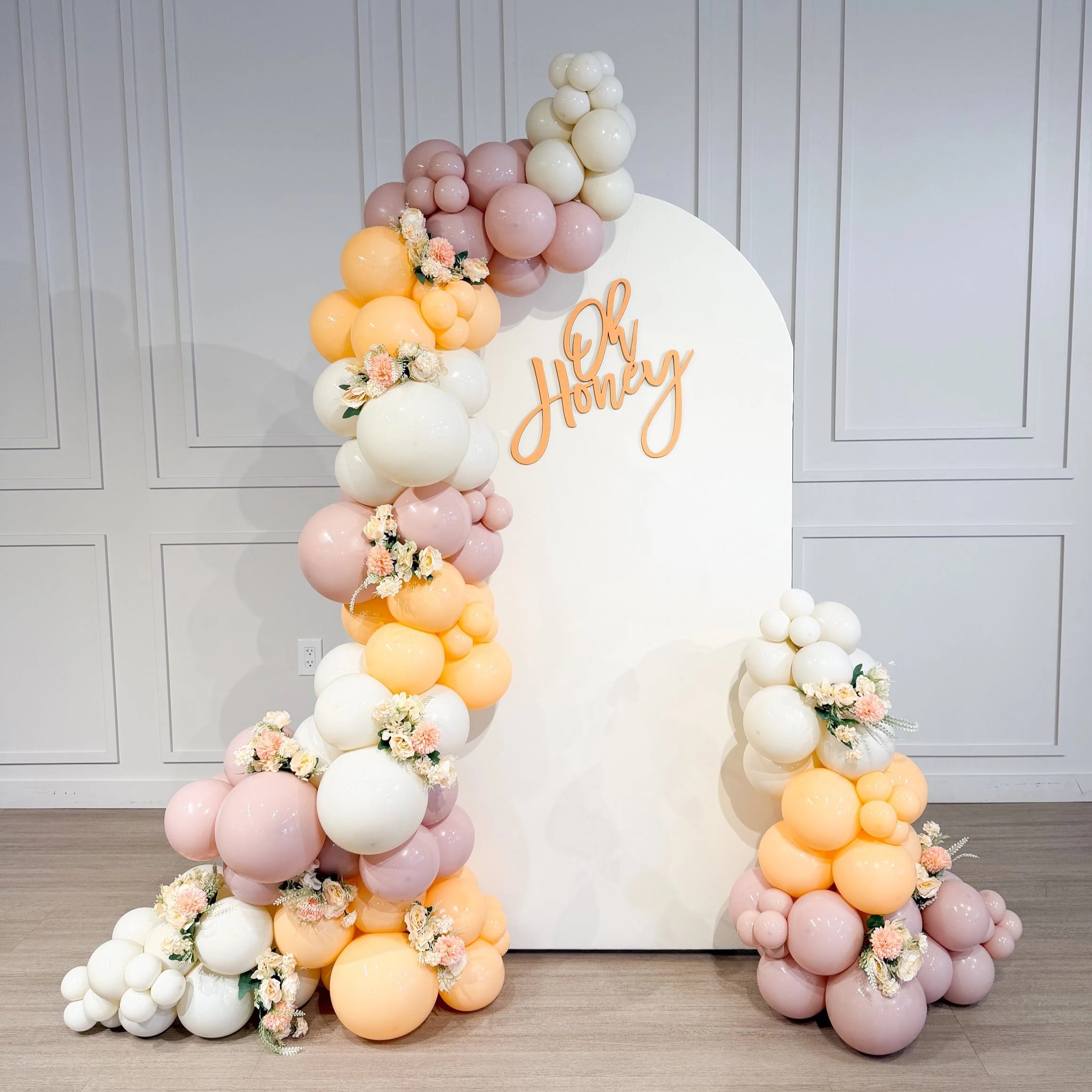 Modern Chiara wall with custom balloon decor for a celebration in Northeast Ohio