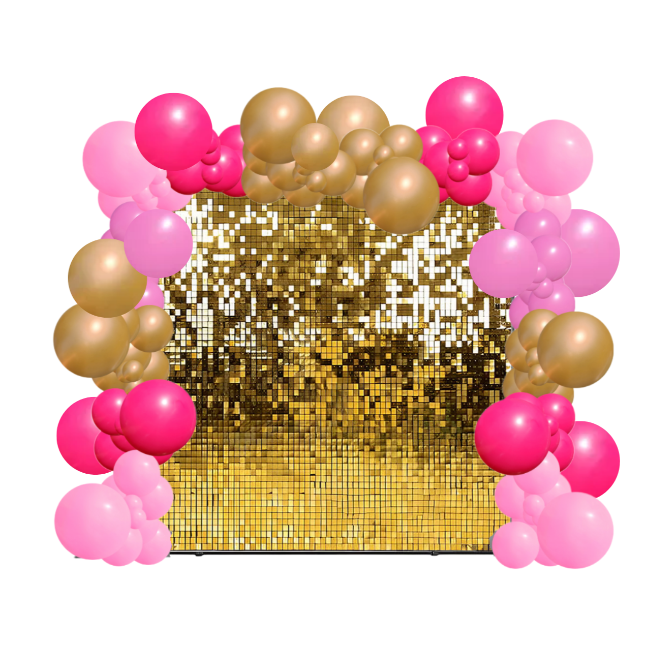 Stunning balloon garland with shimmer wall for glamorous events.