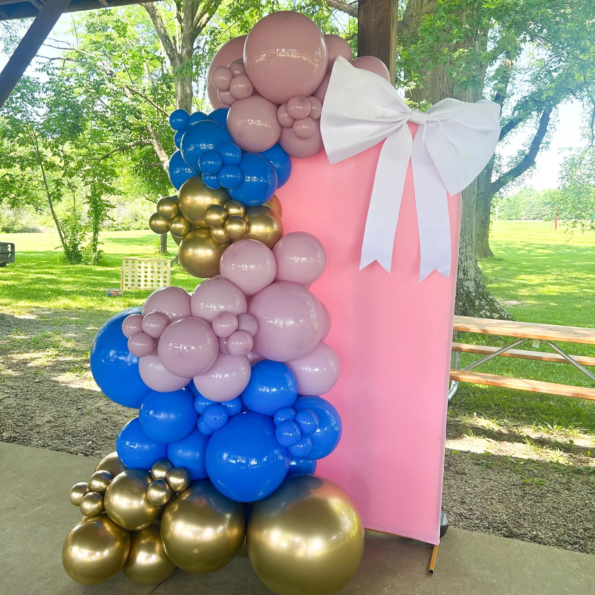 Festive balloon garland for graduation celebration in Kent, Ohio.