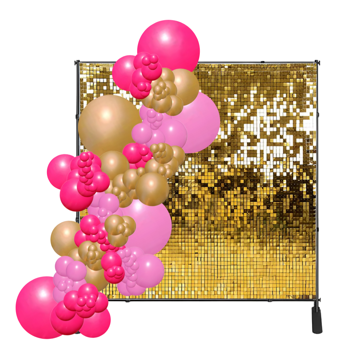 Balloon garland and shimmer wall backdrop rentals in Cleveland, Ohio.
