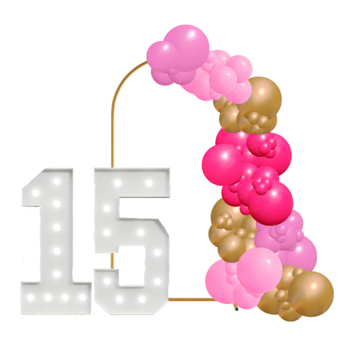 Stunning balloon garland with backdrop and marquee number for events.