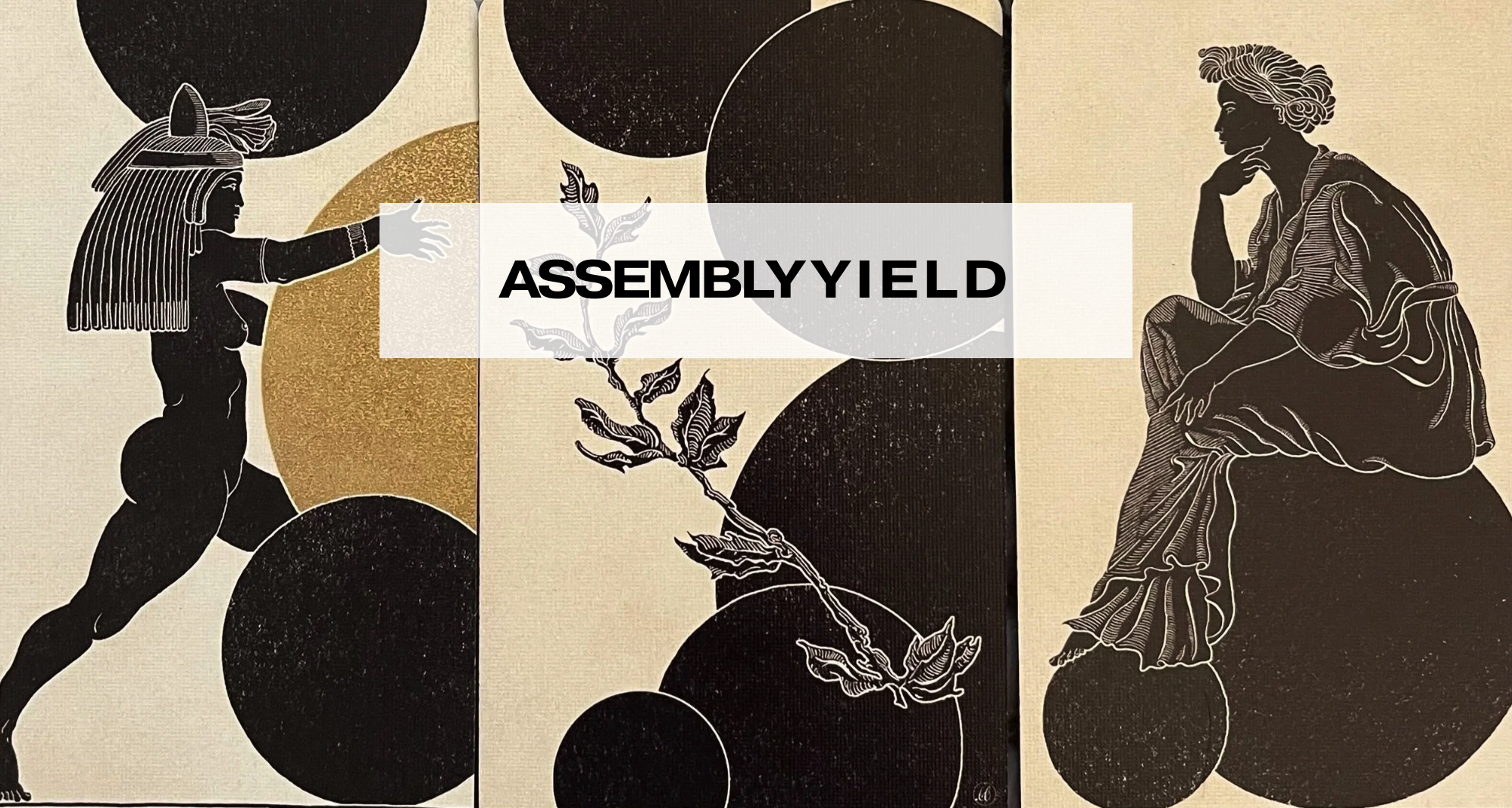 Image of three tarot cards by Uusi. Left panel is a female Egyptian figure holding Golden Orb. Central panel features business name and has several orbs and a leafy branch. Right panel has an inquisitive female figure seated on an orb.