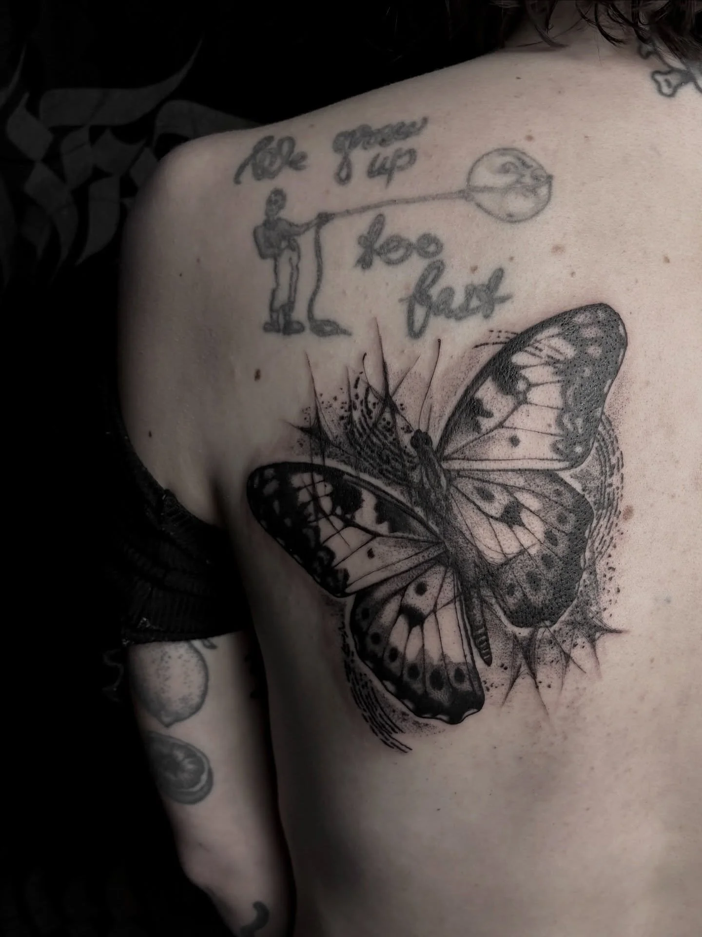 Another big phat weird butterfly, this time for the lovely Vaila 🖤 
More big phat weird butterfly&rsquo;s pls they&rsquo;re so fun to do 🙏🏻
✷
@dagrentattoostudio Dunfermline, Fife 
✷
✷ Enquiry form link in bio ⛓️&zwj;💥
✷

#Tattoo #butterflytattoo