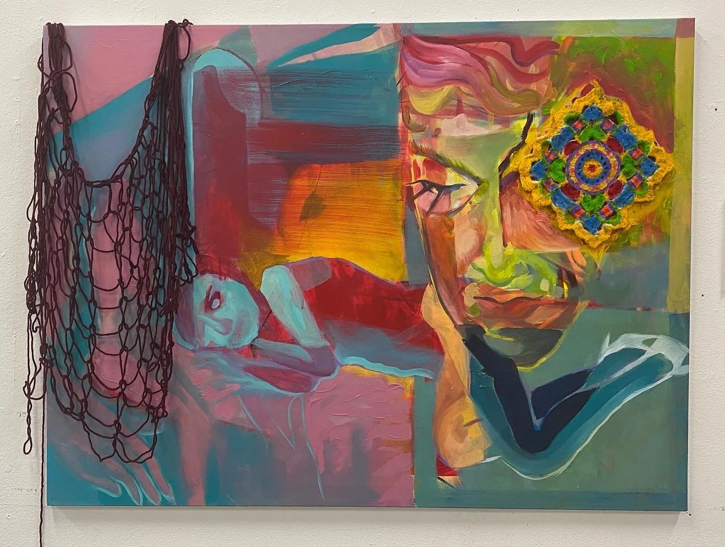 Untitled 2, 2021, acrylic paint, yarn on stretched canvas