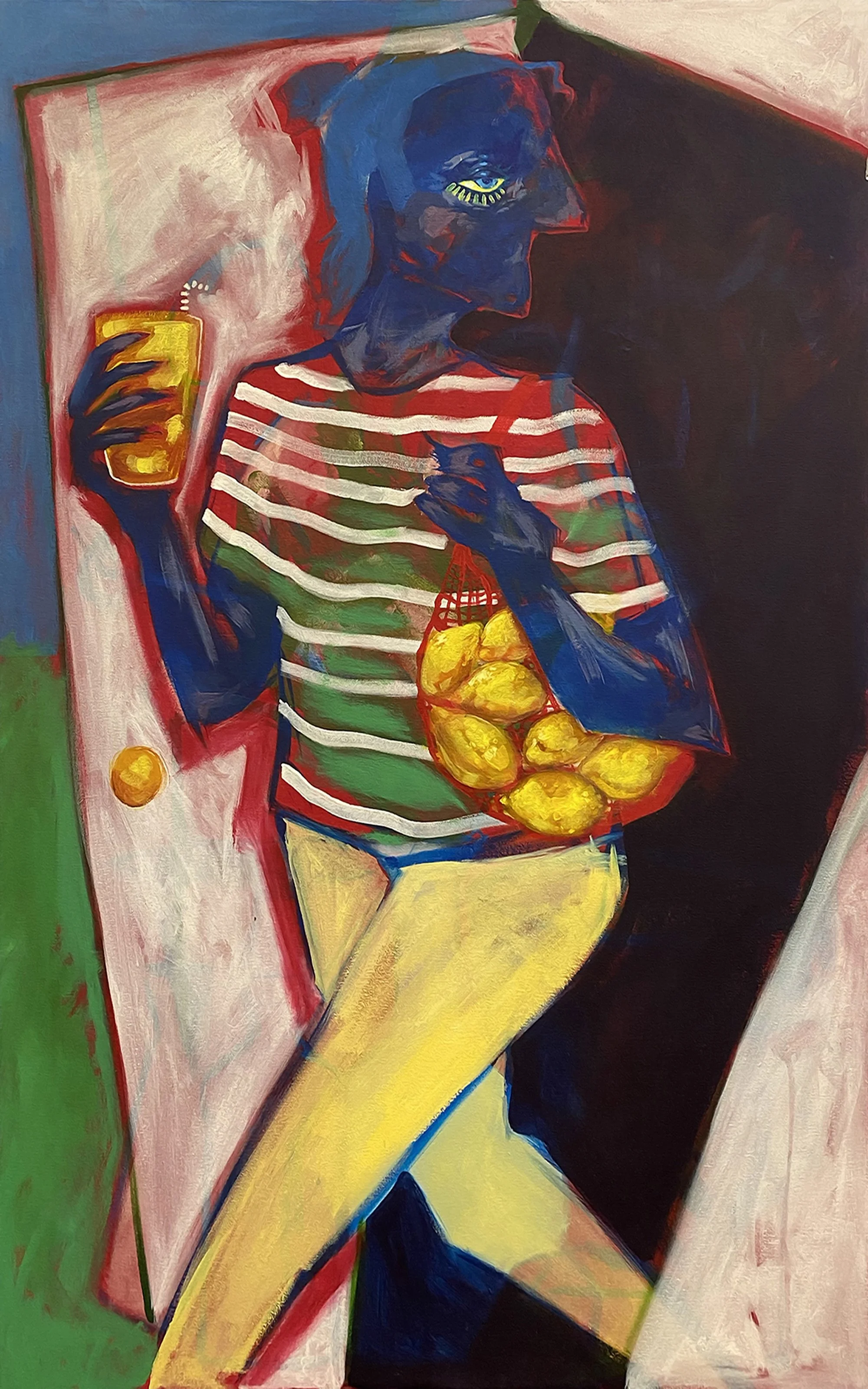 Man Bun with the Lemons, 2021, acrylic paint on stretched canvas