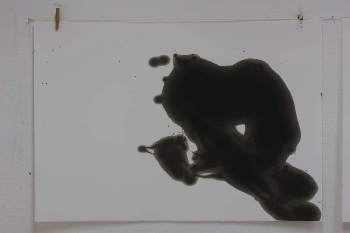 Spor 2022/III, olje og blod på papir, 70x100 cm