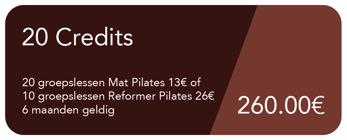 A gift card for fitness classes, offering 20 credits for Pilates classes, valued at 260 euros, valid for six months.