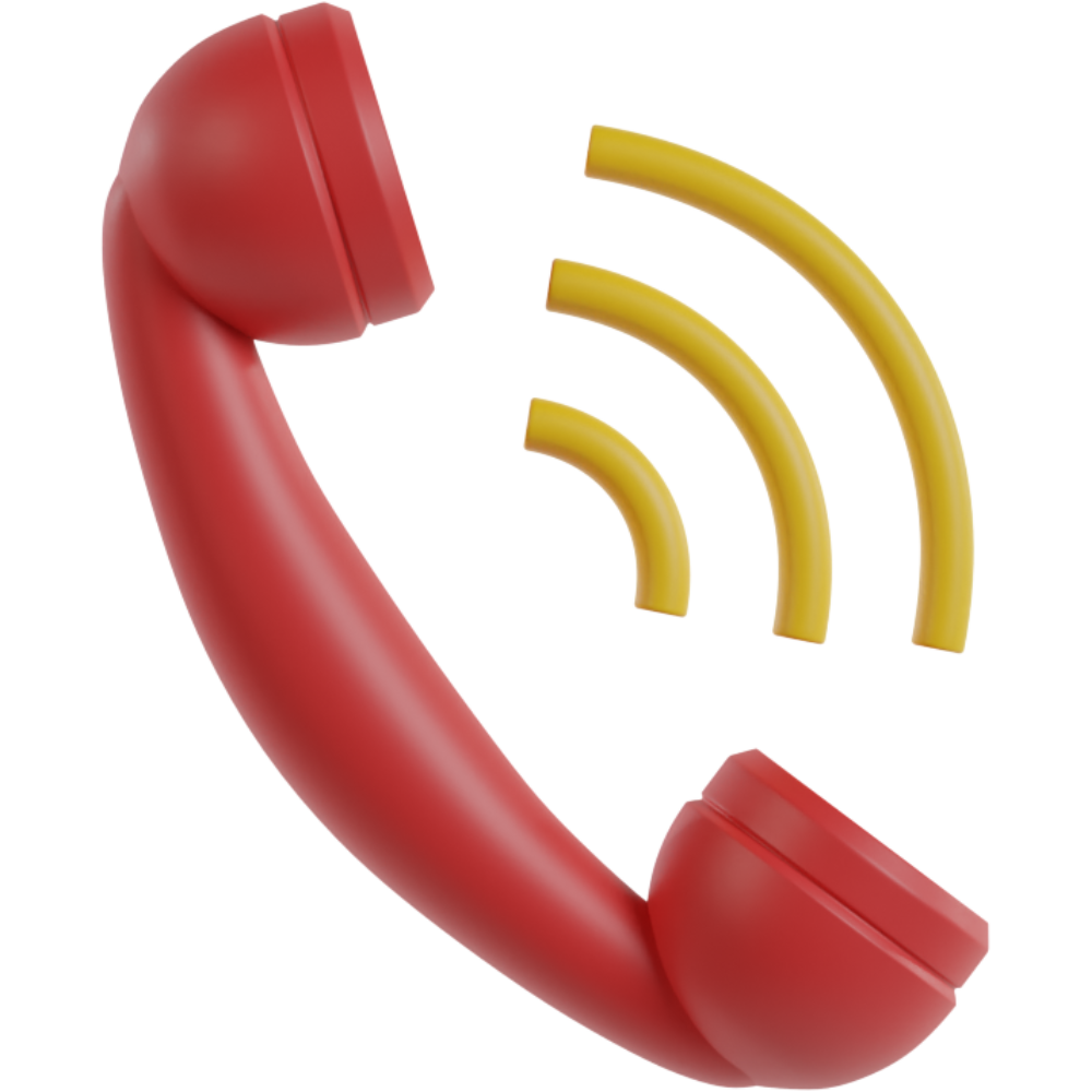 A red vintage rotary telephone with yellow wireless signal icons emanating from it.