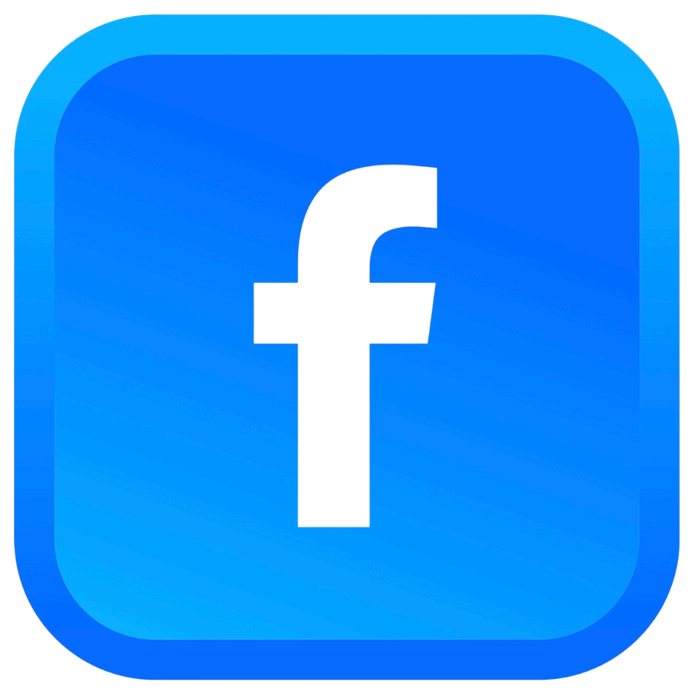 Facebook app icon with a blue rounded square and a black lowercase 'f' in the center.