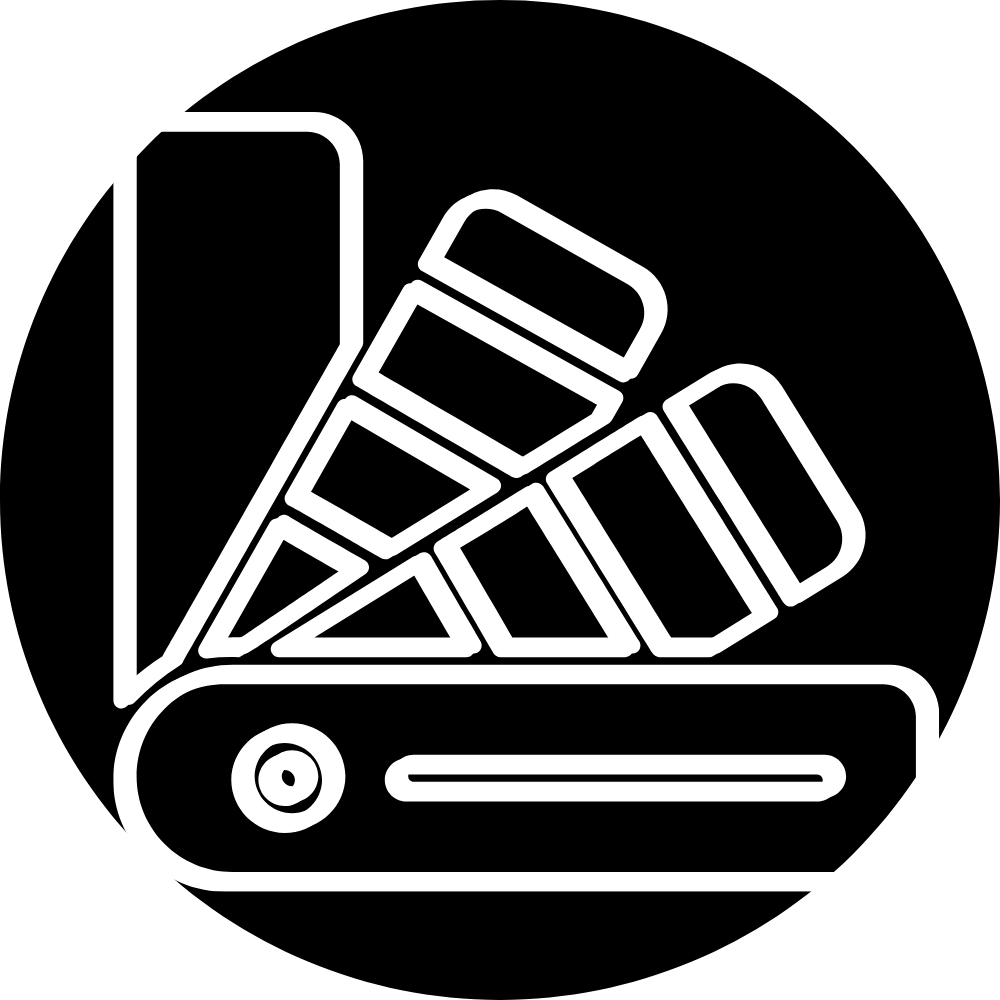 Outline icon of paint swatches in black and white.