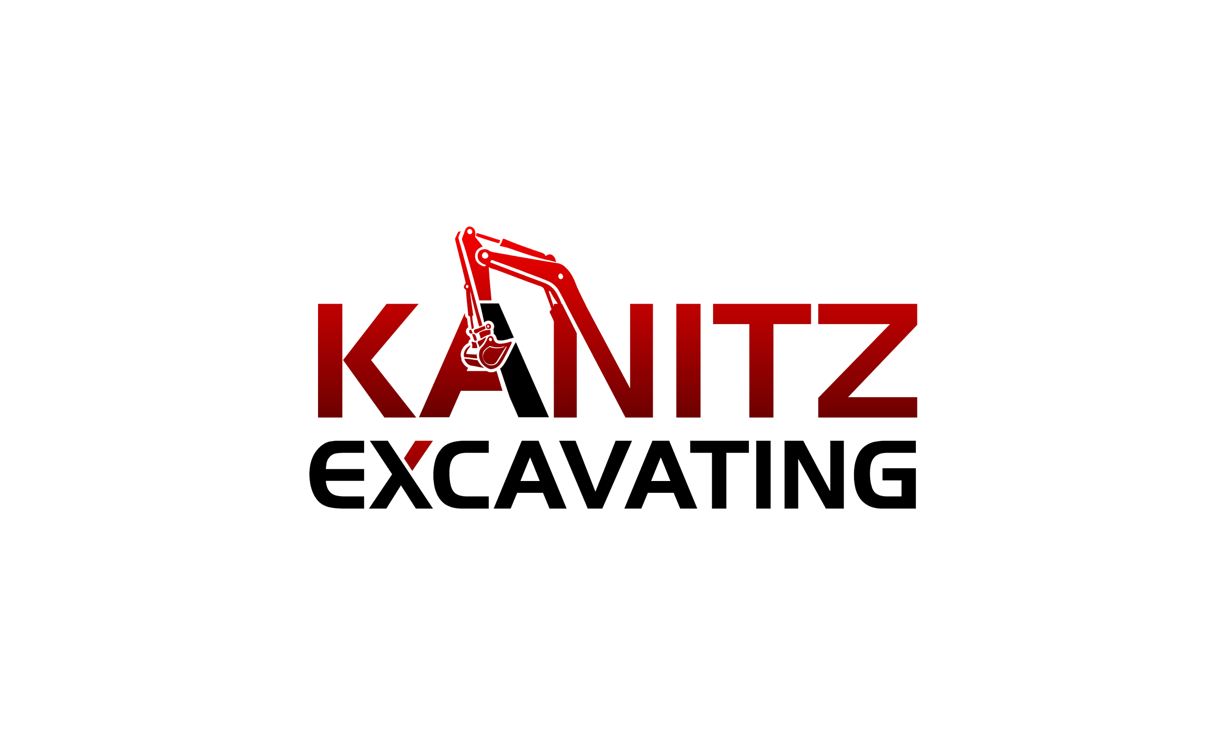 Logo for KANTZ EXCAVATING, featuring a red excavator arm above the company name on a black background.