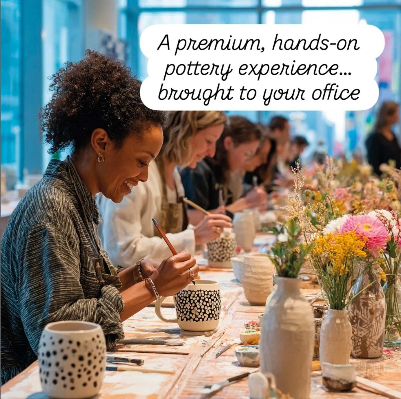 Elevate your team-building with a hands-on pottery workshop &ndash; brought directly to your office in Manhattan !

🌸 I provide all materials and fresh floral decorations, so your team can enjoy an unforgettable, elegant experience without leaving t